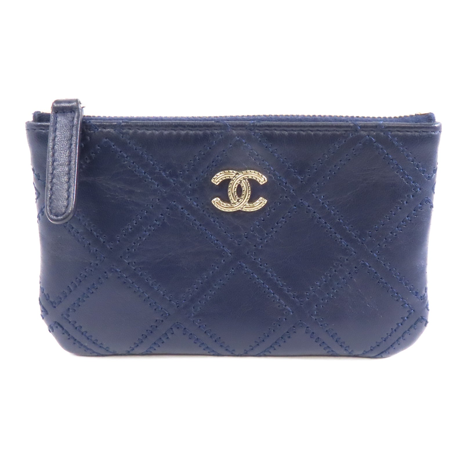 CHANEL 菱格羊皮皮革Clutch Bag金扣手拿包藍色