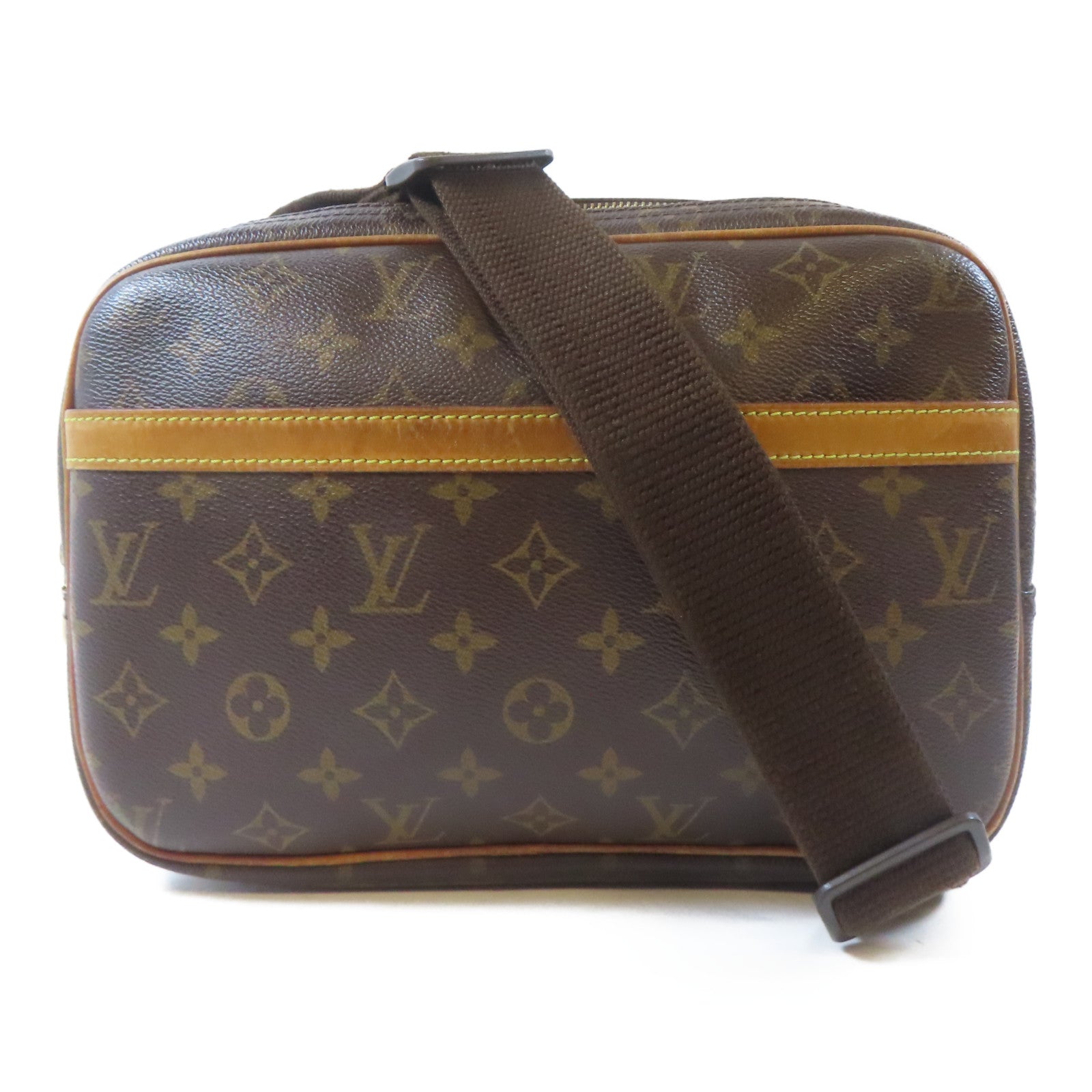 LOUIS VUITTON Monogram Reporter PM金扣肩背袋啡色