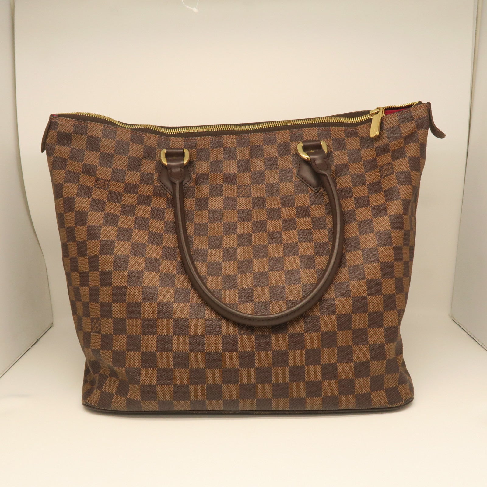 LOUIS VUITTON Damier Saleya MM gold buckle handle bag brown