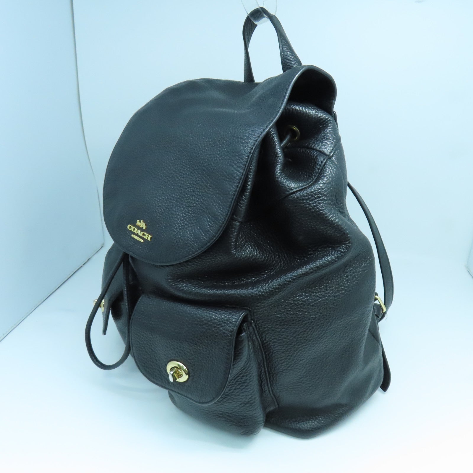 COACH Leather Rucksack Gold Buckle Backpack Black