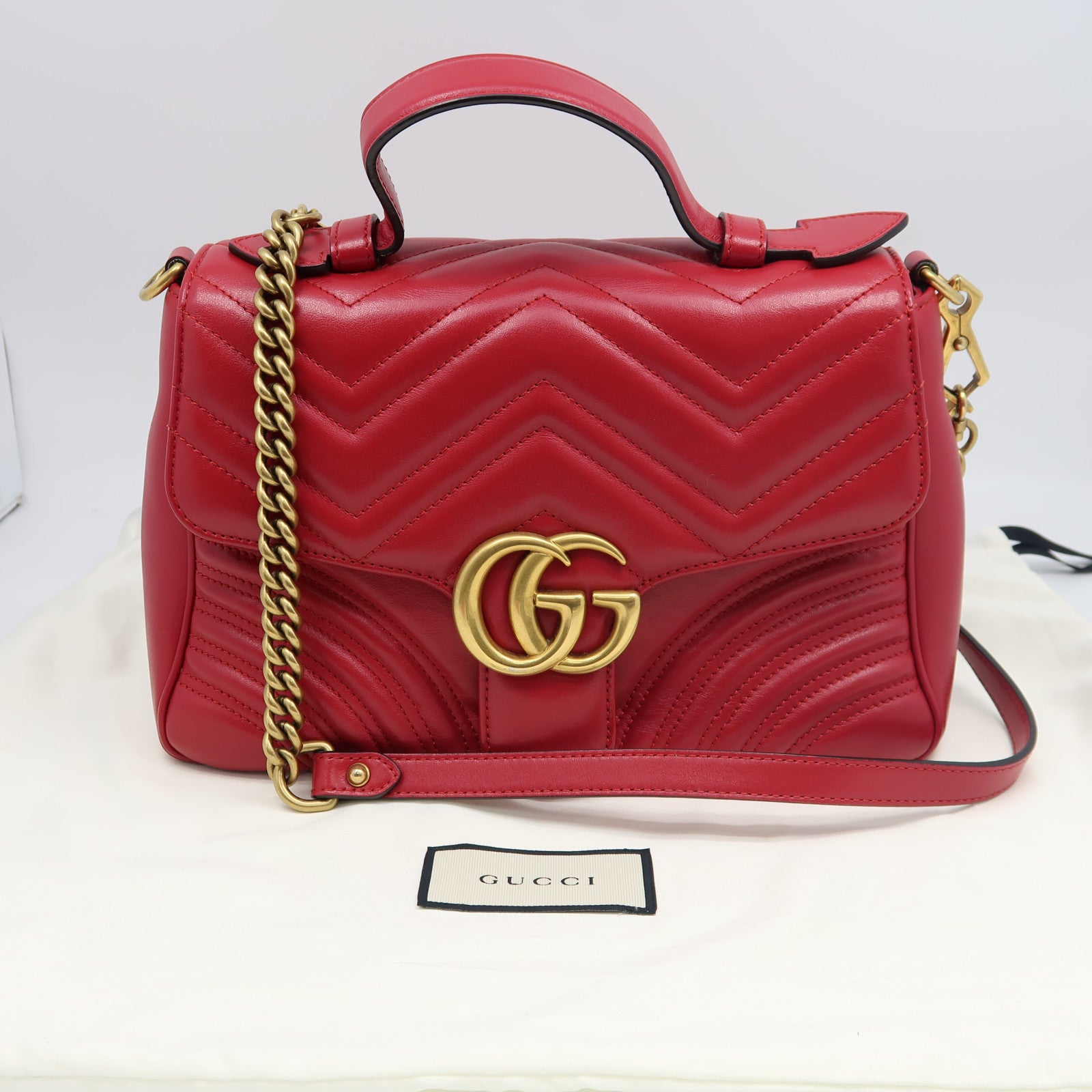 GUCCI 牛皮皮革GG Marmont金扣手挽鏈帶肩背兩用袋紅色– Brand Off Hong