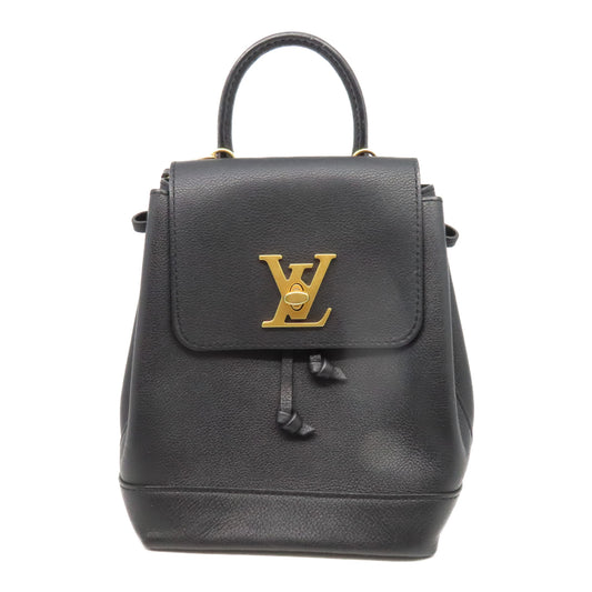 LOUIS VUITTON 牛皮皮革Lock Me Backpack Mini金扣背包黑色