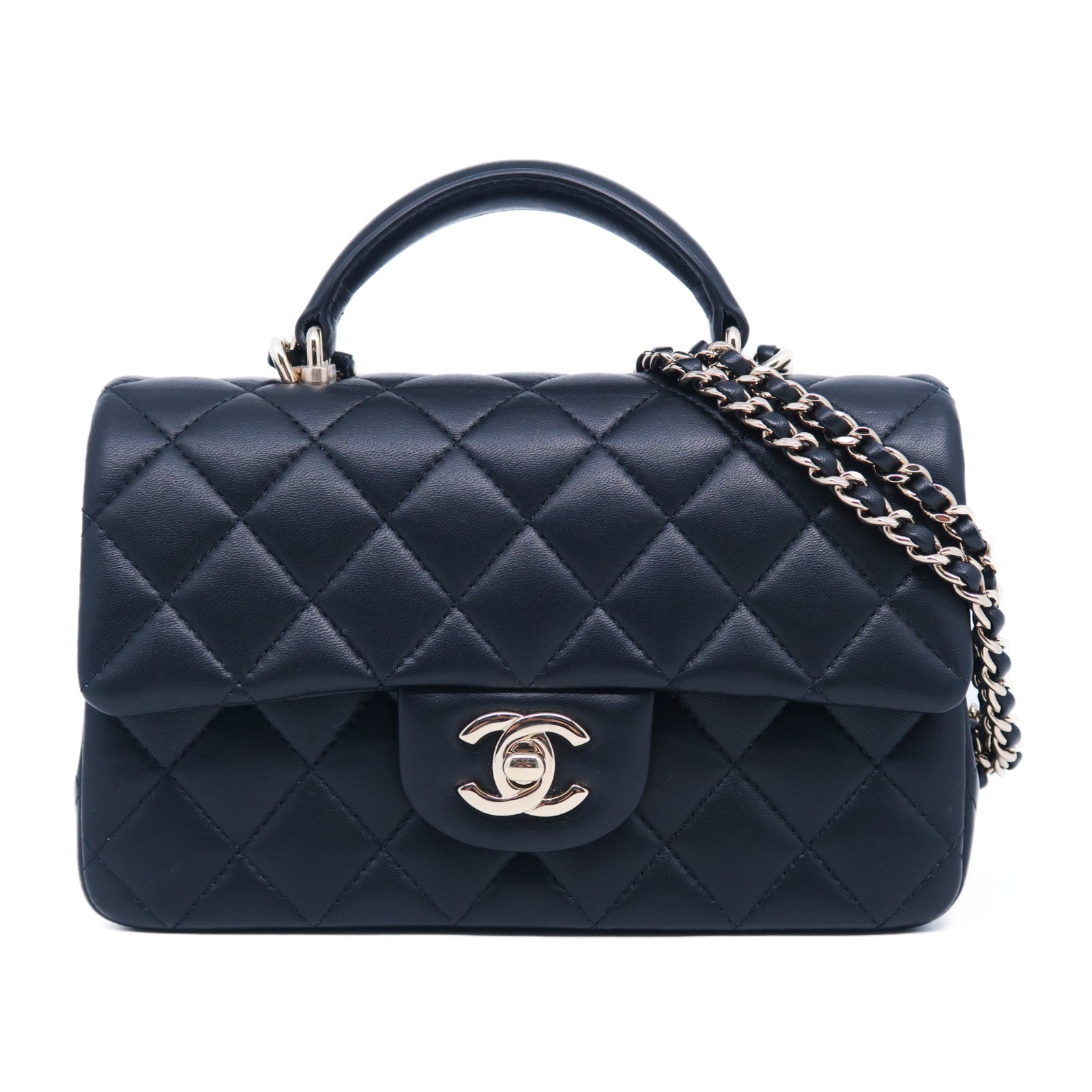 CHANEL 菱格羊皮皮革2 Way Shoulder Bag金扣手挽肩背兩用袋黑色