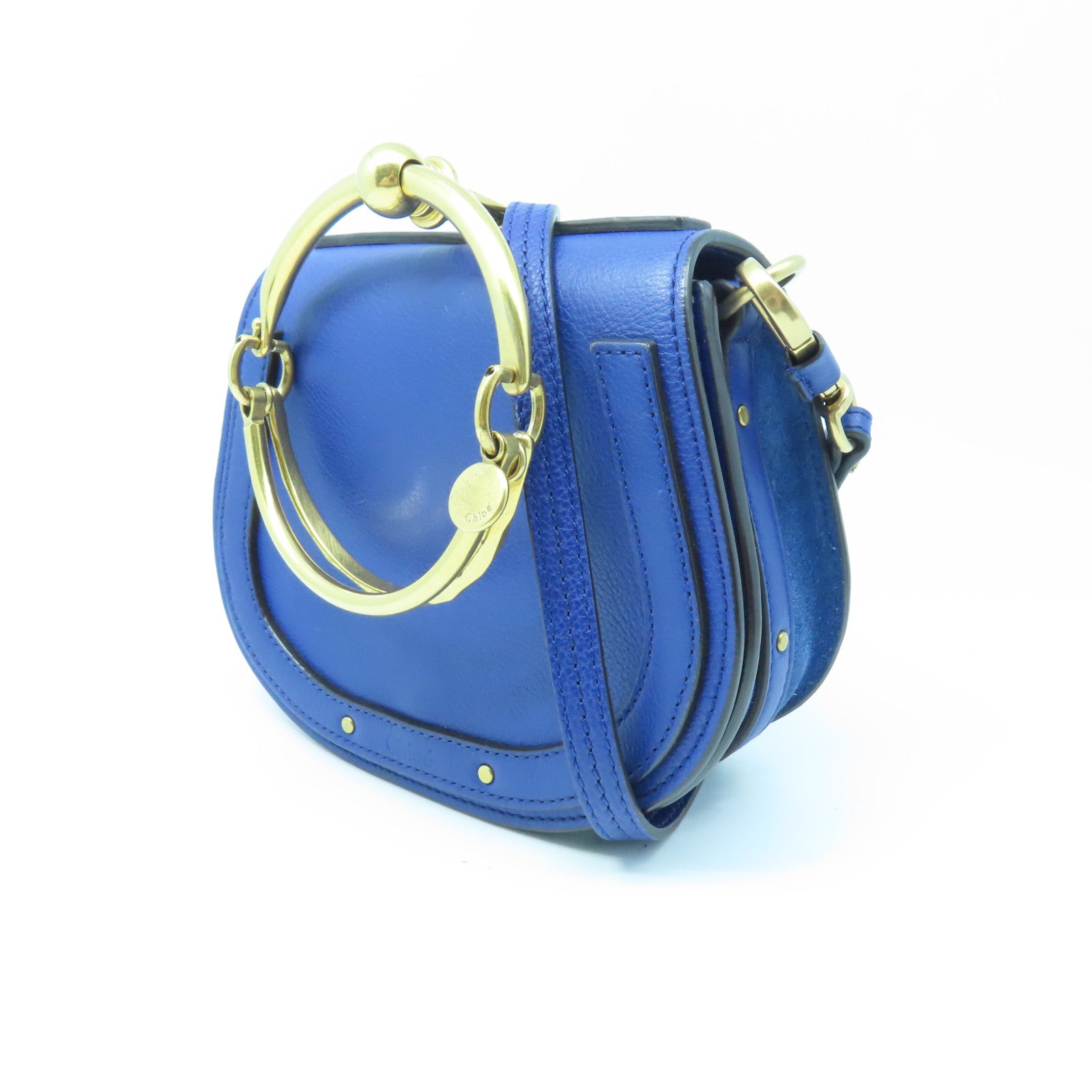 Chloe Leather Bracelet Nile Gold Buckle Shoulder Bag Blue