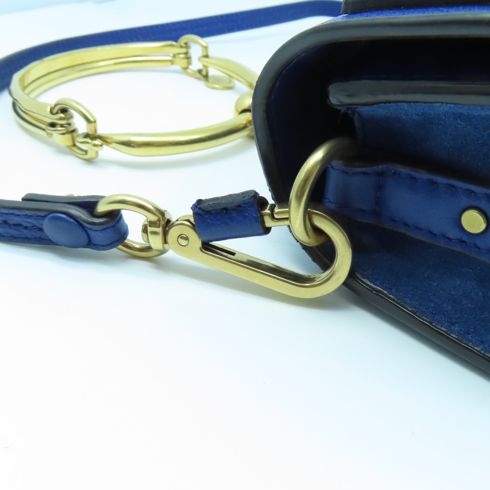 Chloe Leather Bracelet Nile Gold Buckle Shoulder Bag Blue