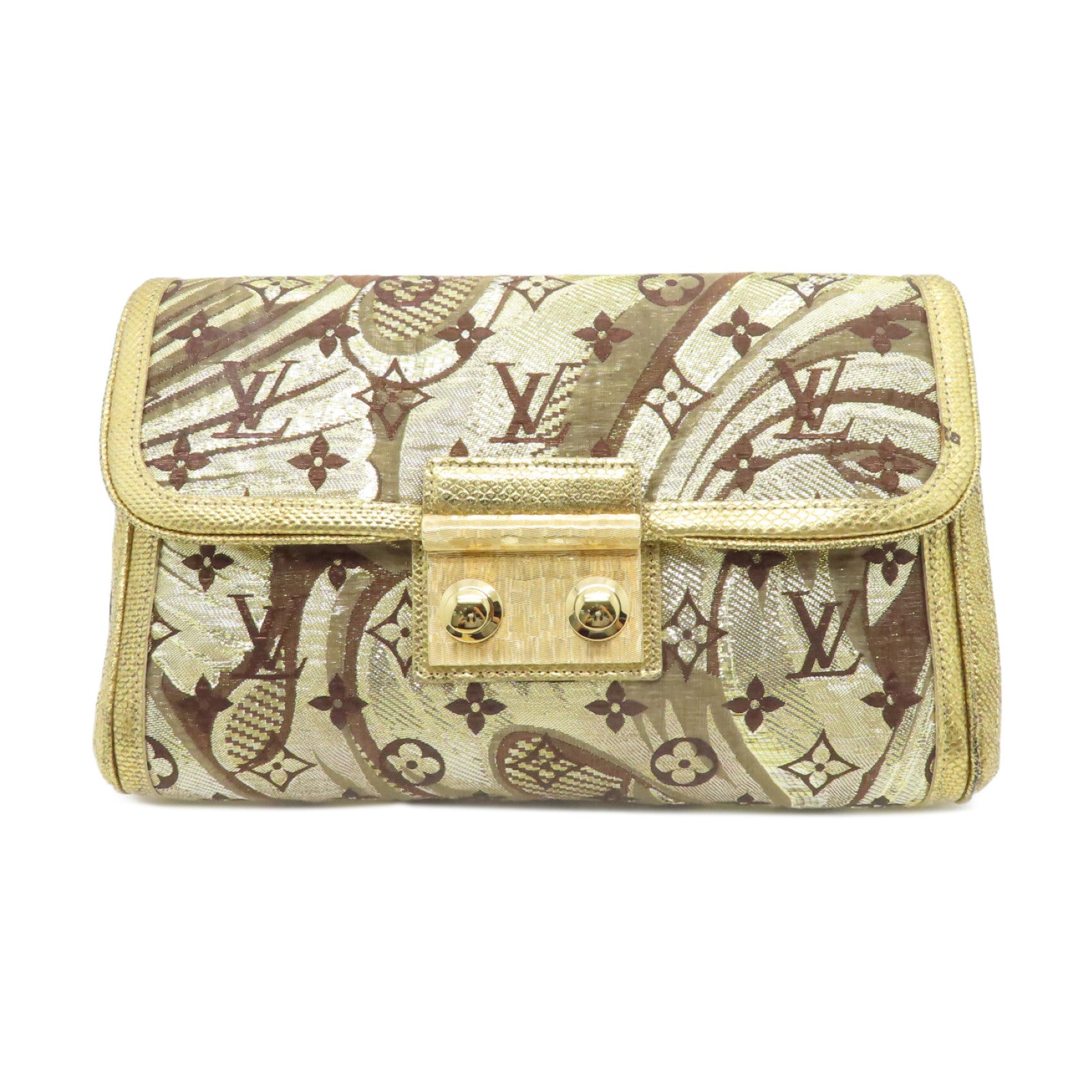 Louis Vuitton Altair Gold Silk Monogram Clutch Bag For Sale at