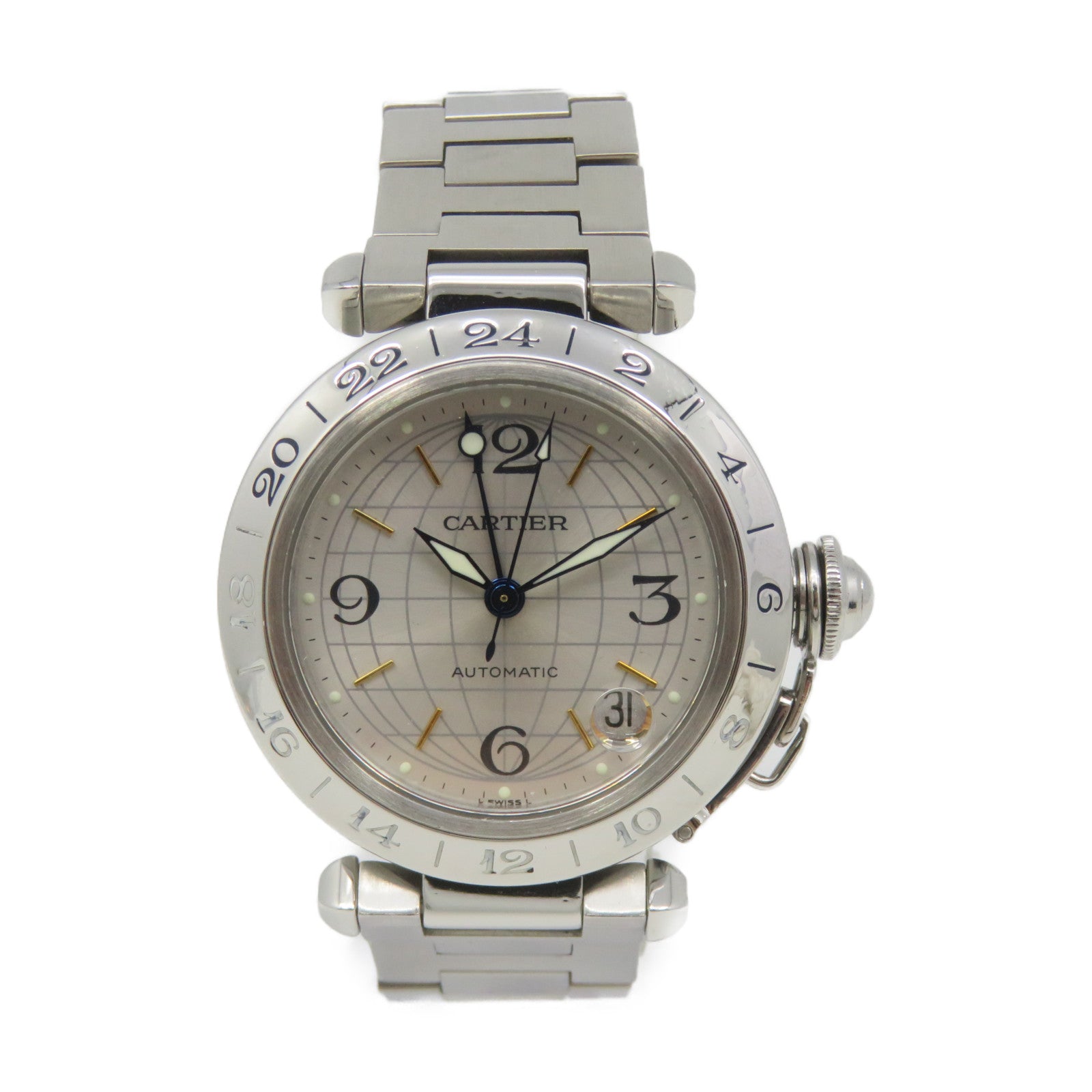 CARTIER Pasha C GMT Stainless Steel Watch Automatic Watch Movement Silver