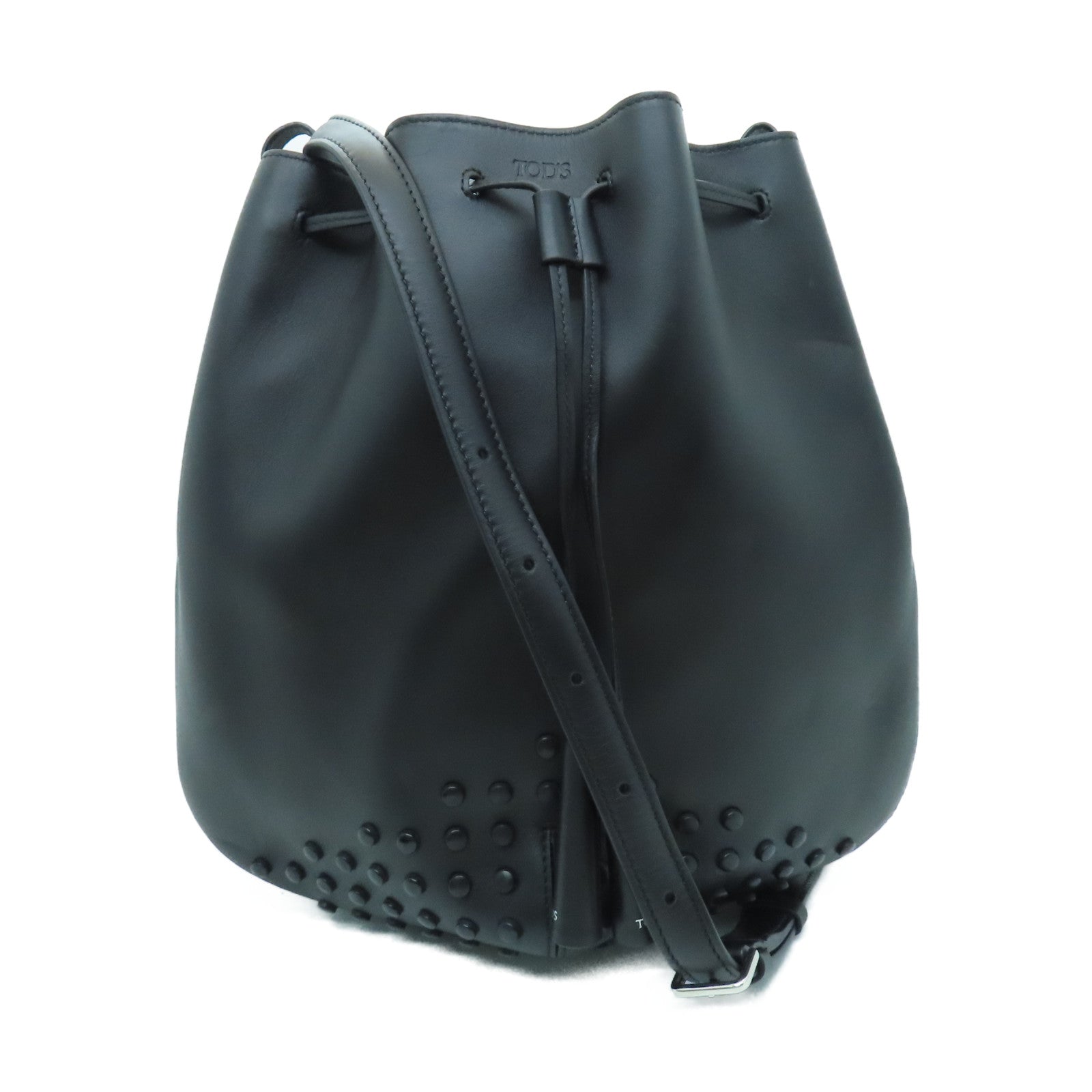 T-Ring of Tod's - Leather black bucket bag with metal buckle for women