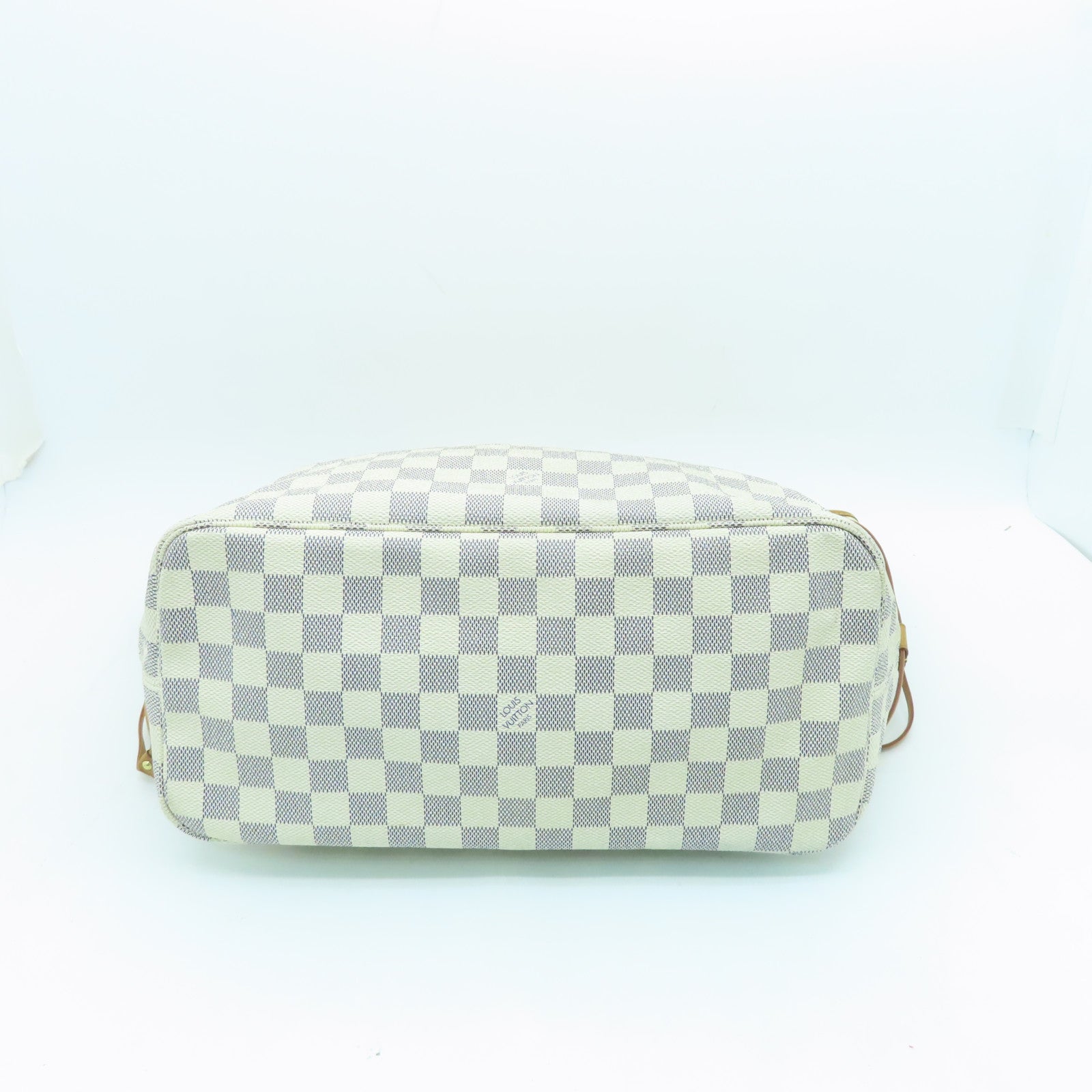 LOUIS VUITTON Damier Azur Neverfull MM Gold Buckle Handle Bag White