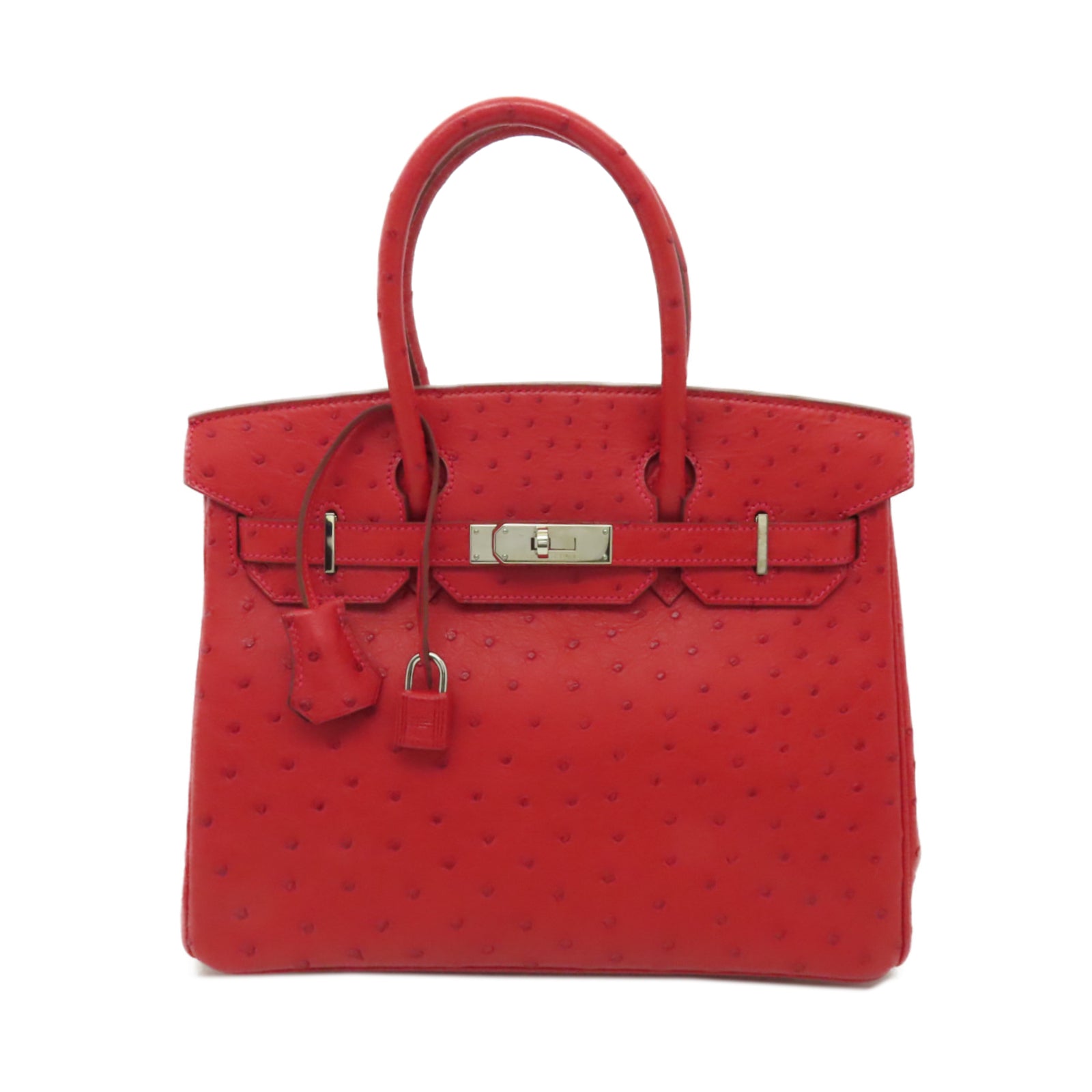 HERMES Ostrich皮革Birkin 30銀扣手挽袋紅色