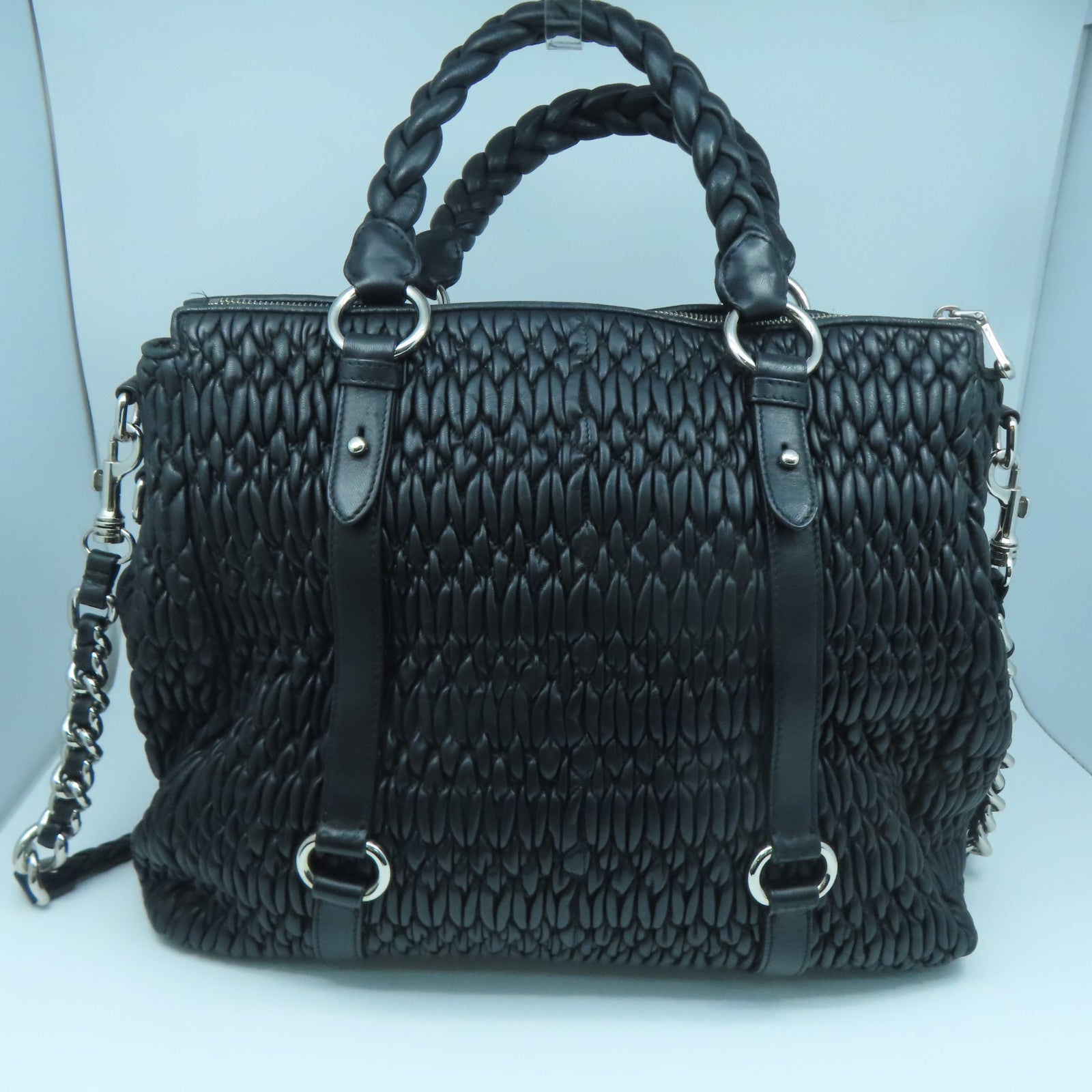 Miu Miu Matelassé Chain Strap Shoulder Bag in Black