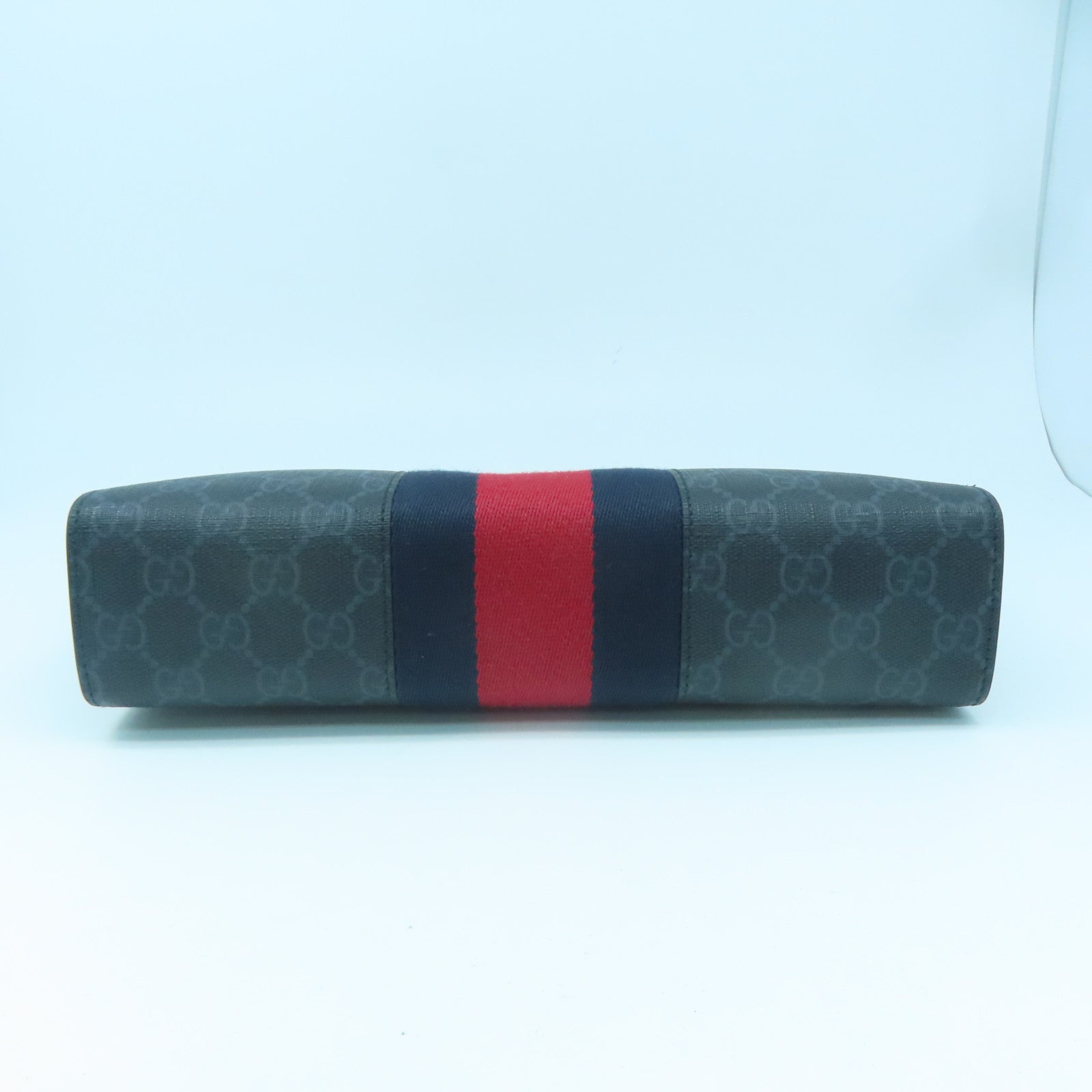 GUCCI Coated Canvas GG Supreme Silver Buckle Clutch Blue