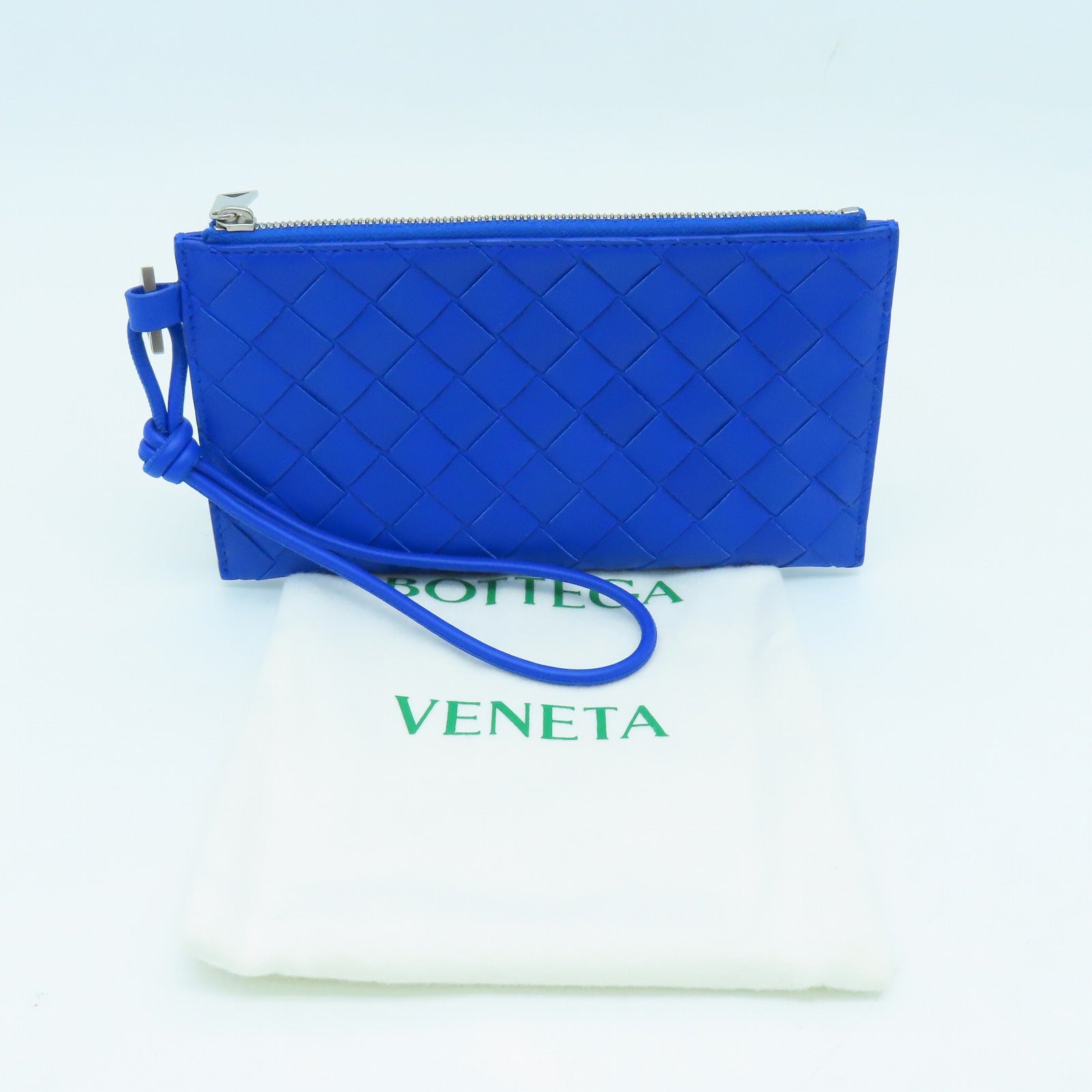 BOTTEGA VENETA Textured Leather Bill Pouch Silver Buckle Clutch Blue