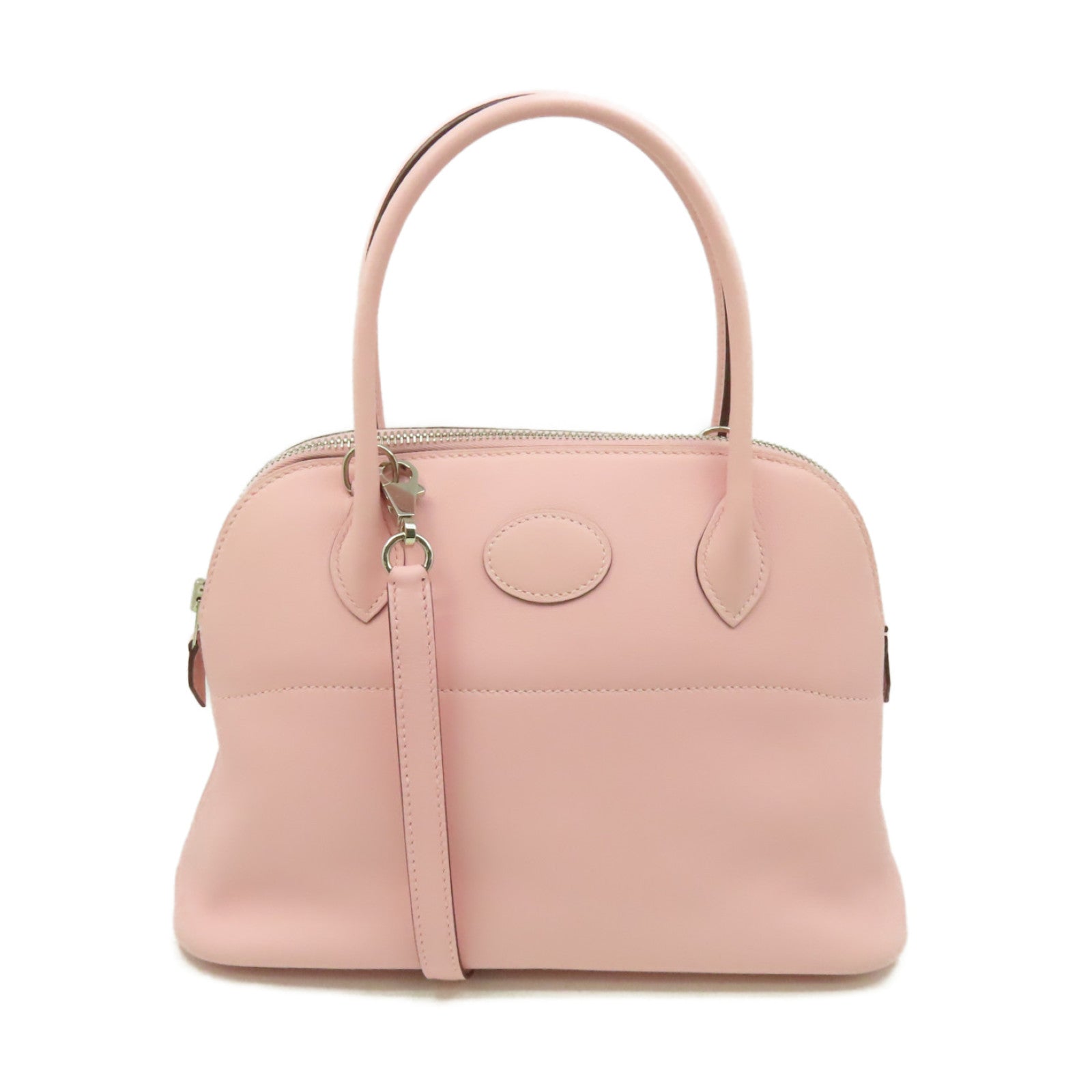 HERMES Swift皮革Bolide 27 2Way Shoulder Bag銀扣手挽肩背兩用袋3Q Rose Sakura/櫻花粉紅色