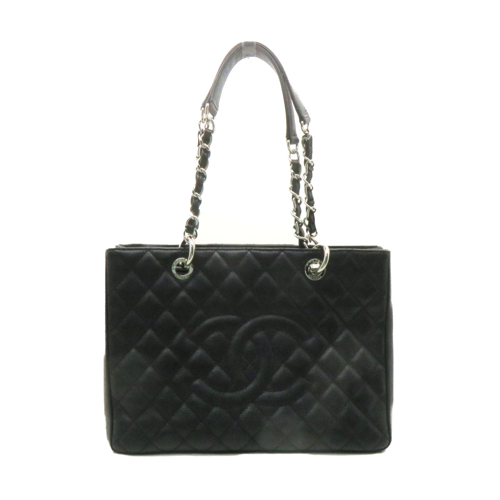 CHANEL 菱格Caviar皮革GST Grand Shopping Tote Bag銀扣鏈帶肩背袋黑色