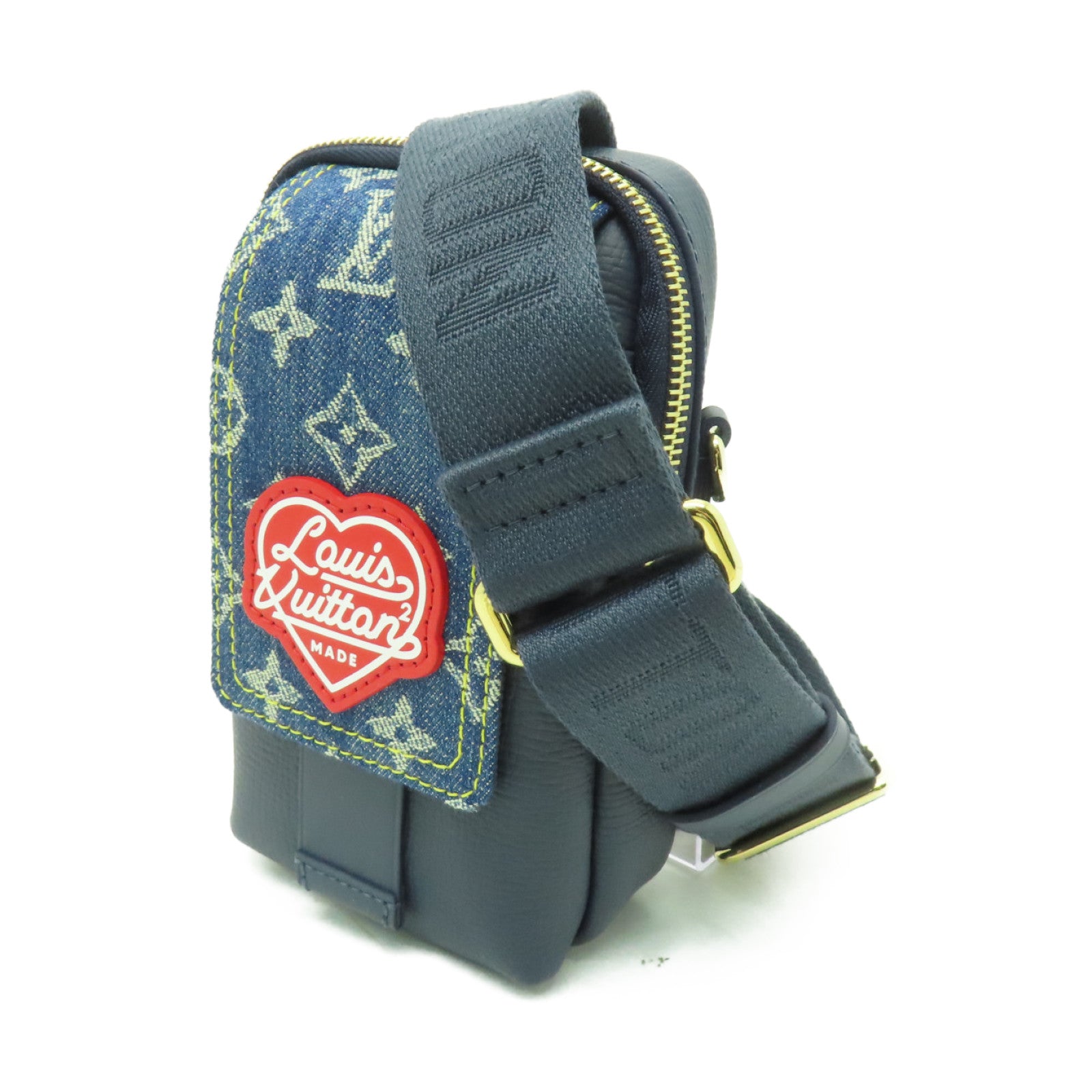 LOUIS VUITTON Monogram Denim Flap Double Phone Pouch金扣肩背袋深藍