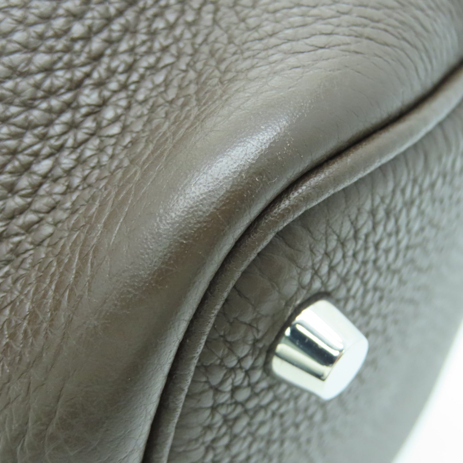 HERMES Clemence Leather Picotin PM Silver Button Handle Bag Cacao