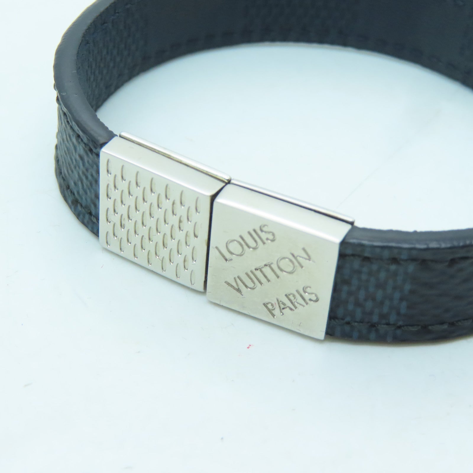 LOUIS VUITTON Damier Pull It Bracelet silver buckle bracelet dark blue