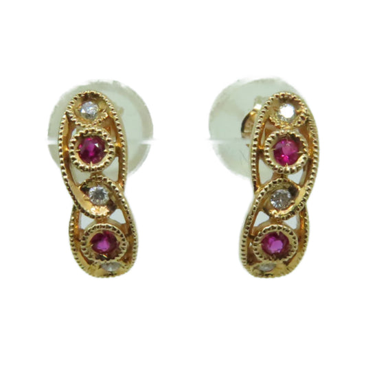 JEWELRY 【激減優惠】18K玫瑰金/0.05ct紅寶石/0.03ct鑽石Ruby Earrings耳環