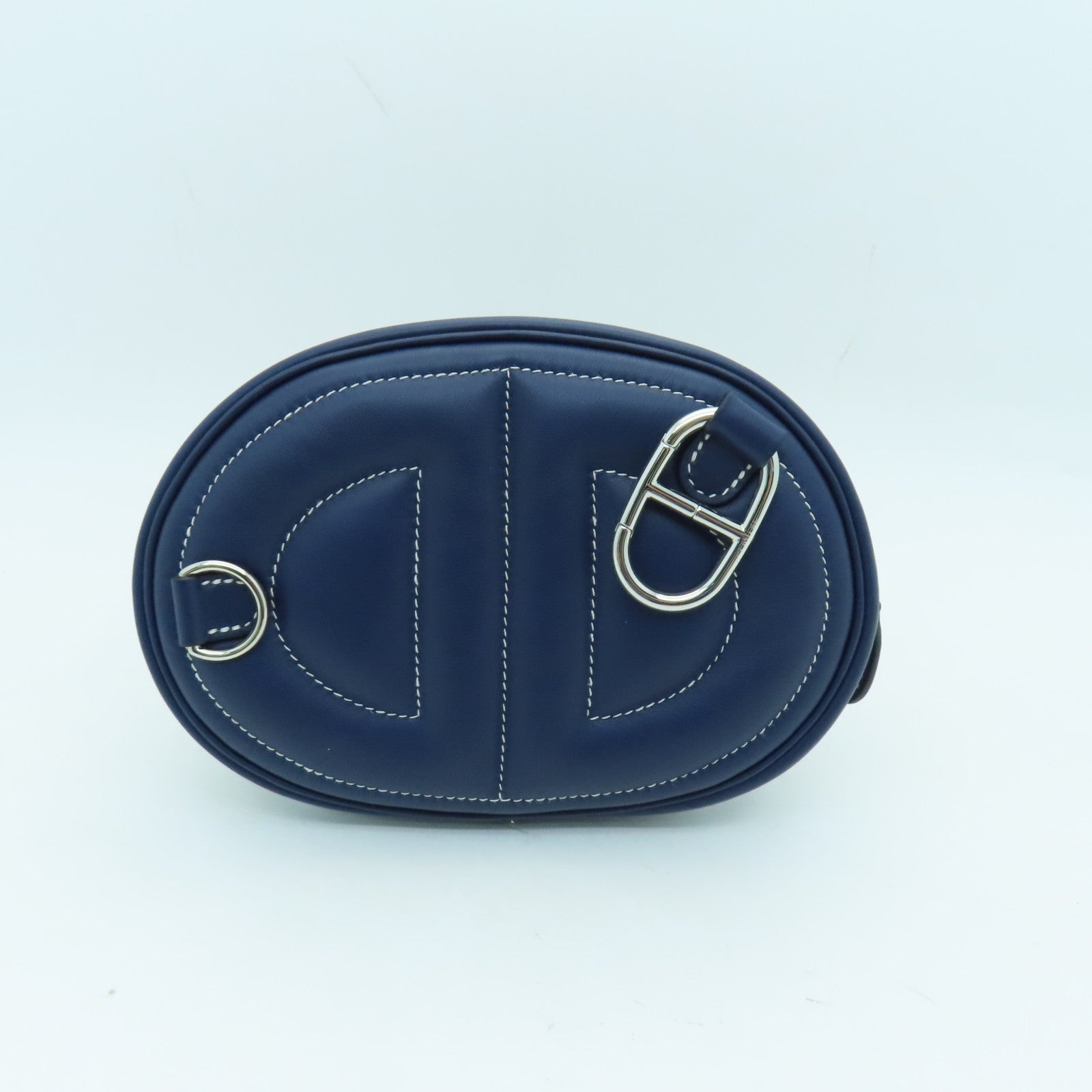 HERMES Swift Leather In The Loop Belt Bag Silver Buckle Shoulder Bag Dark  Blue