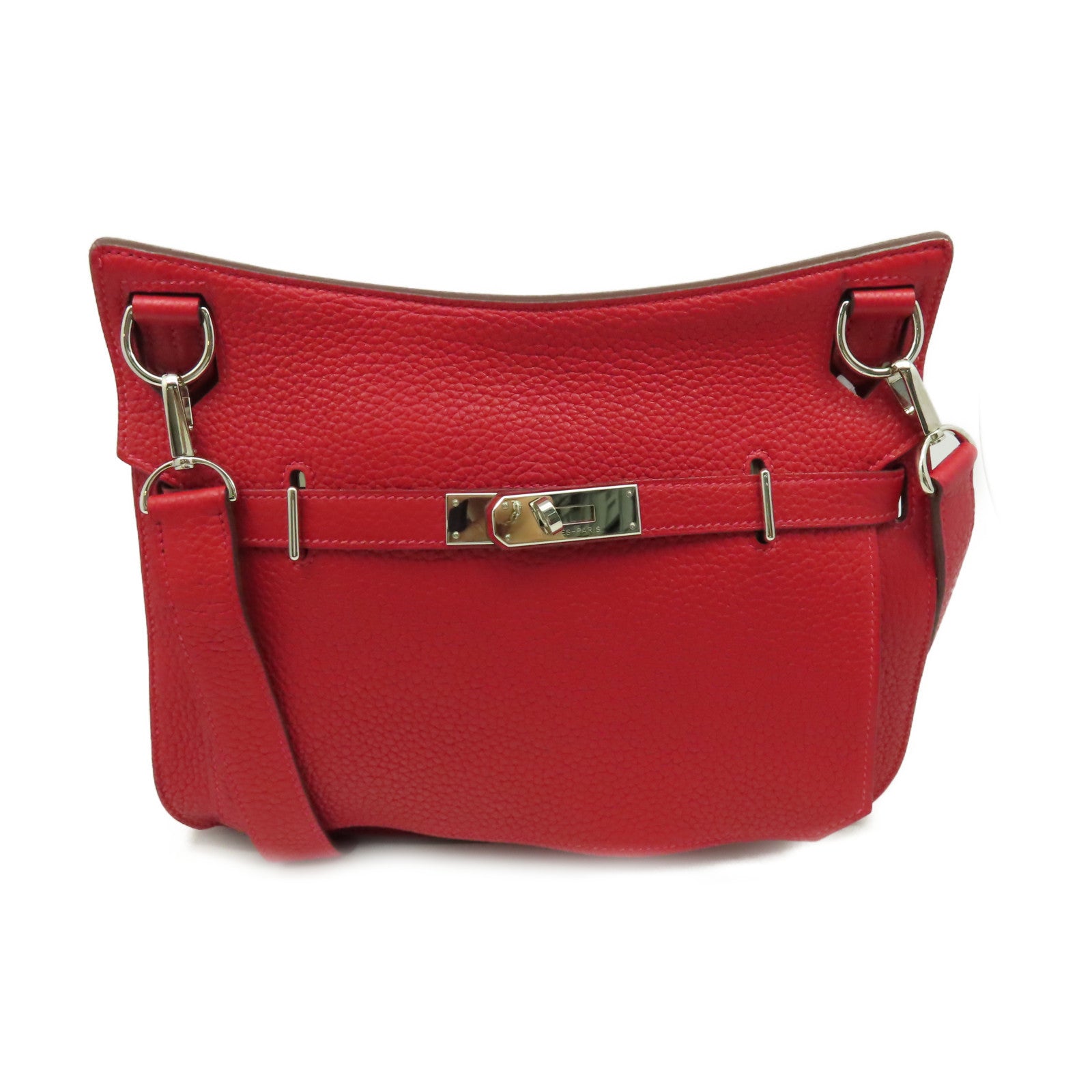 HERMES Clemence皮革Jypsiere 28 Shoulder Bag銀扣肩背袋Rouge Casaque卡薩克紅色