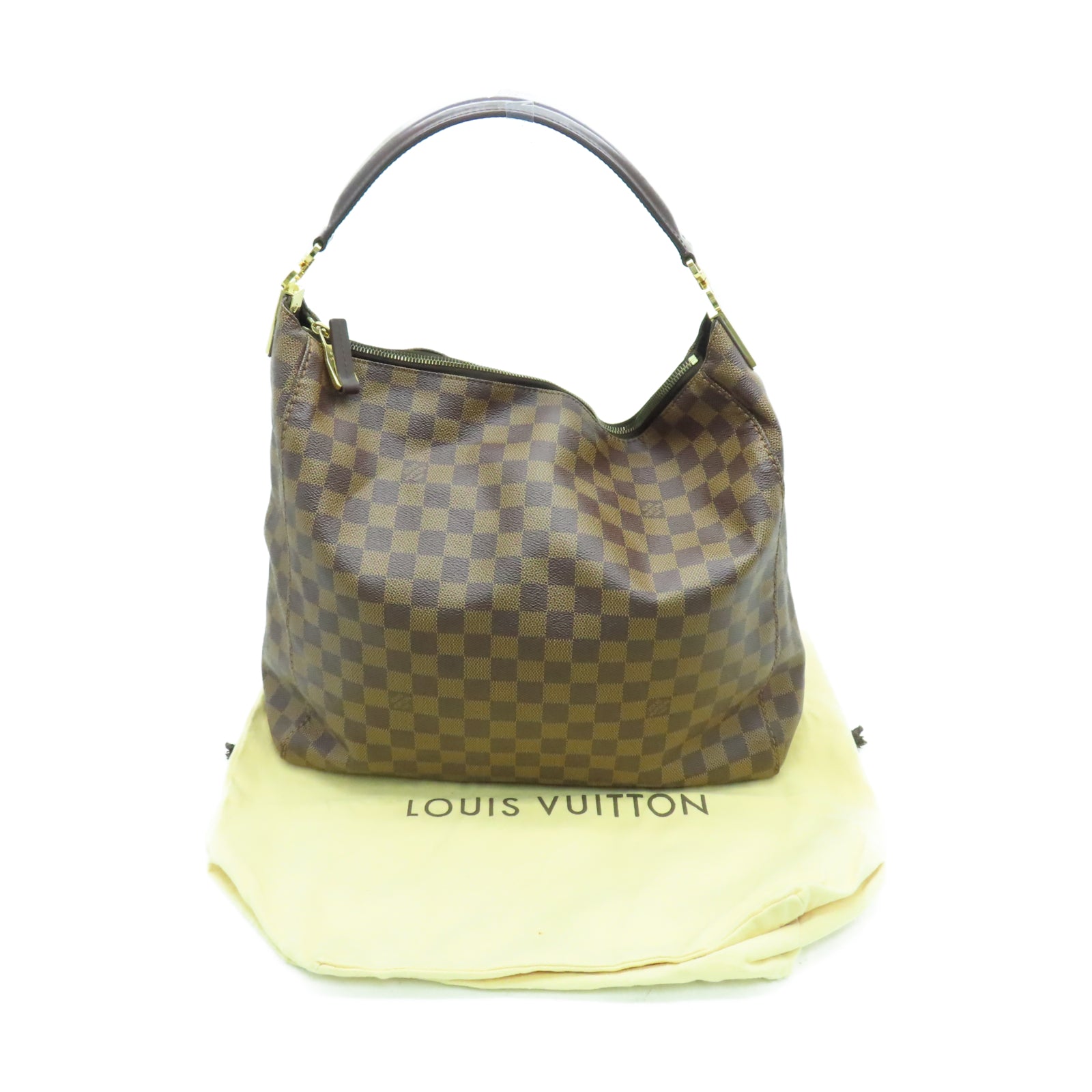 Authentic Louis Vuitton Damier Ebene Portobello PM Hobo Handbag N41184