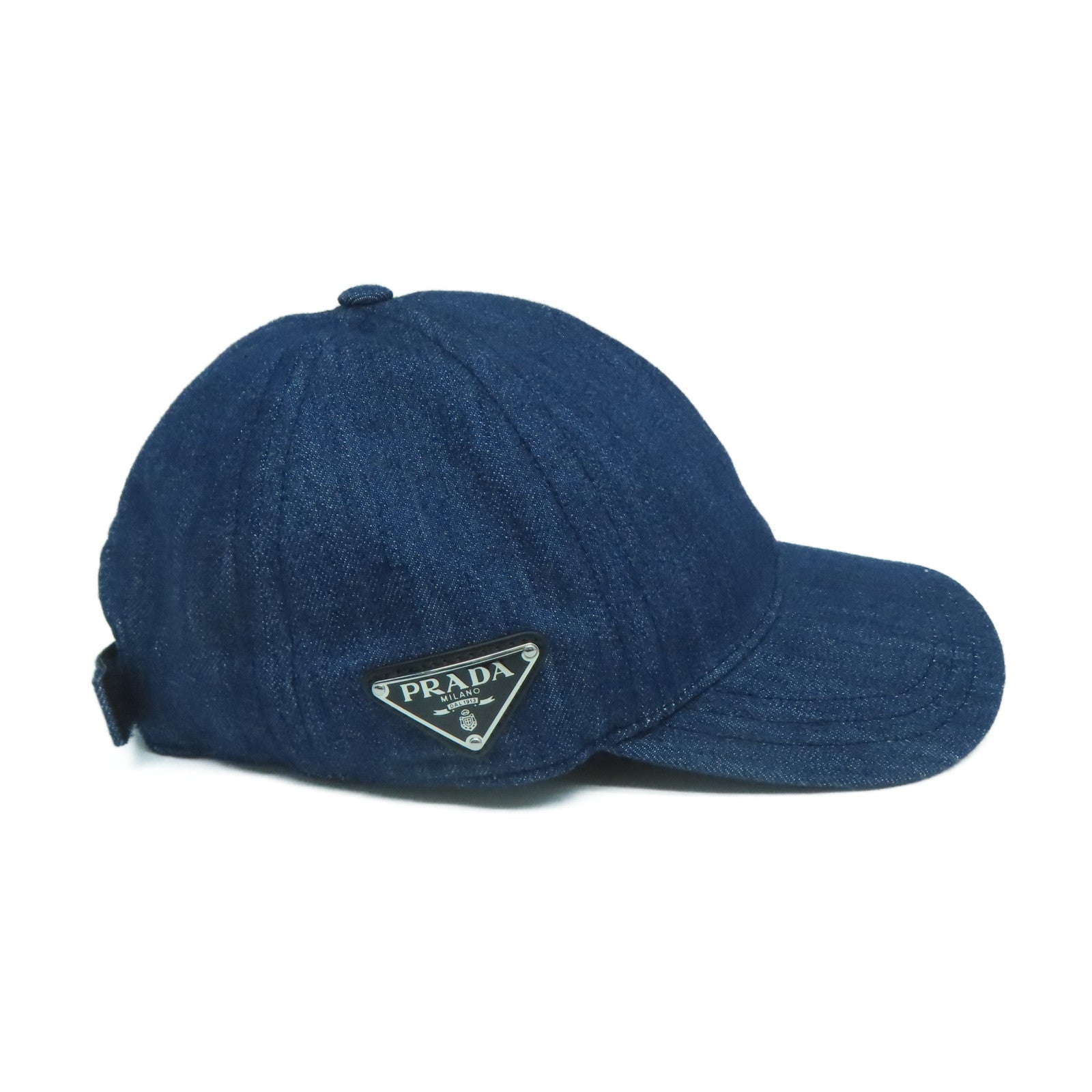 PRADA 牛仔布Hat銀扣棒球帽藍色