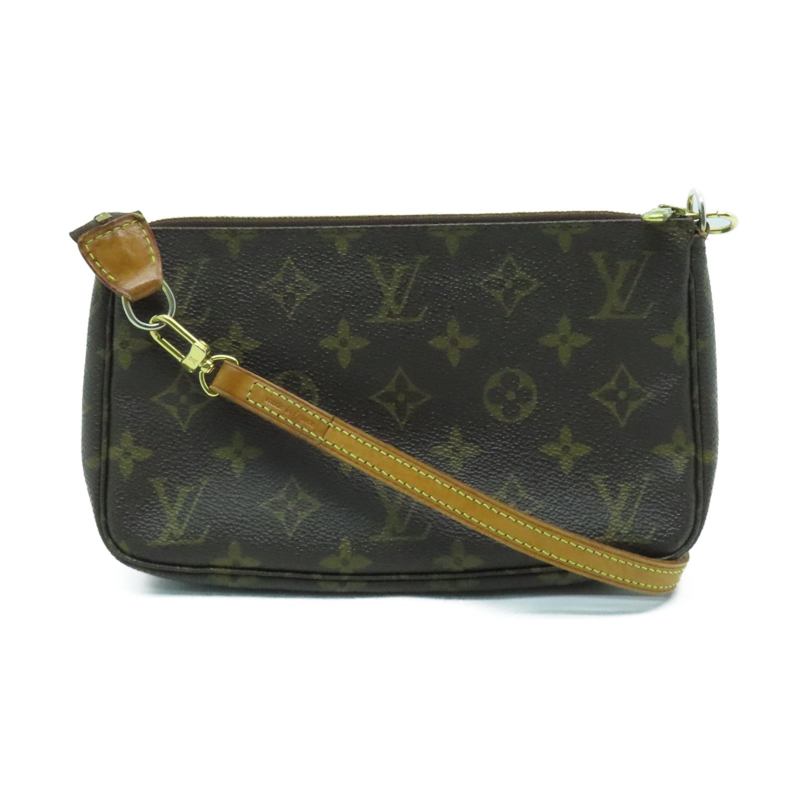 LOUIS VUITTON Monogram Pochette Accessoires金扣肩背袋棕色