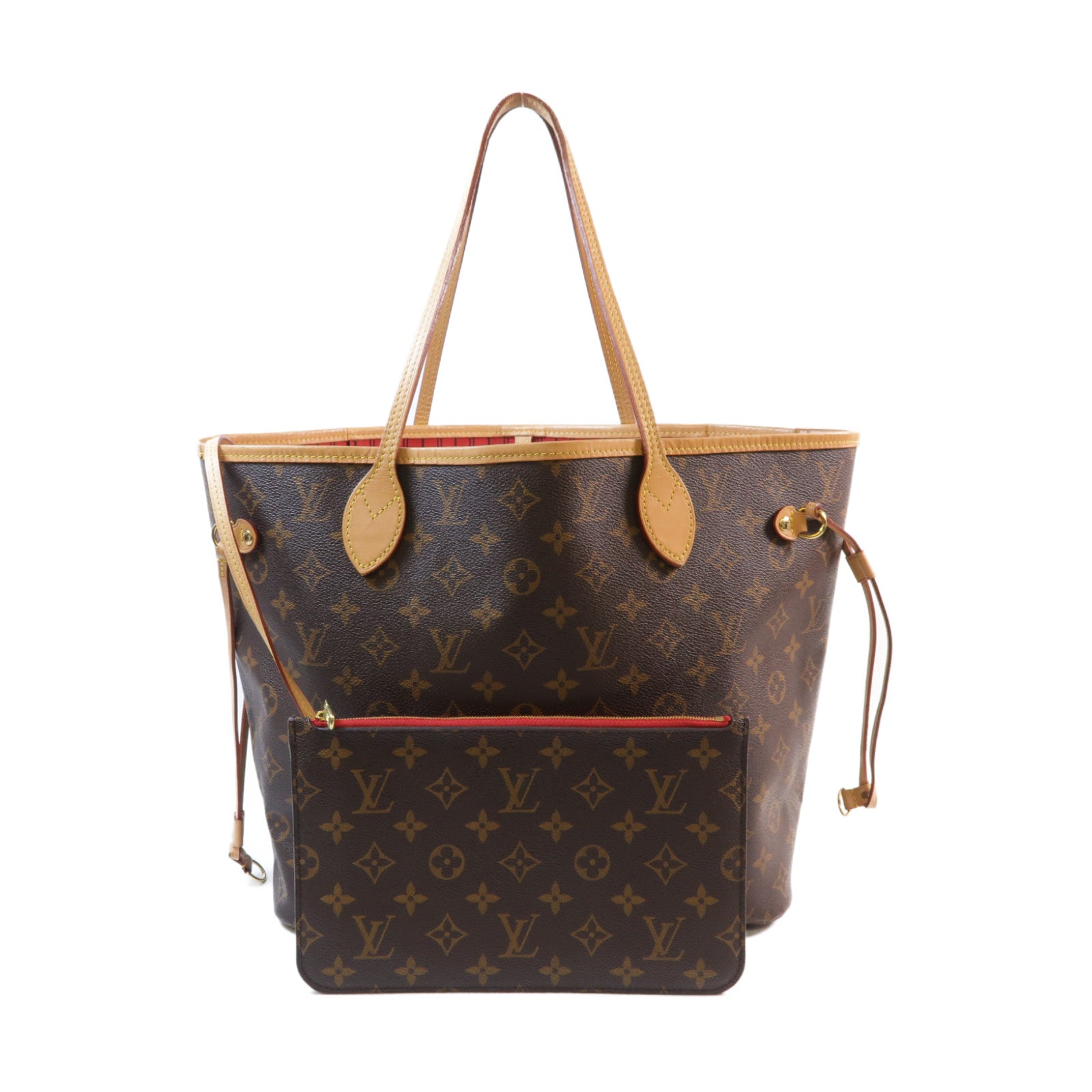 LOUIS VUITTON Monogram Neverfull MM金扣手挽袋啡色