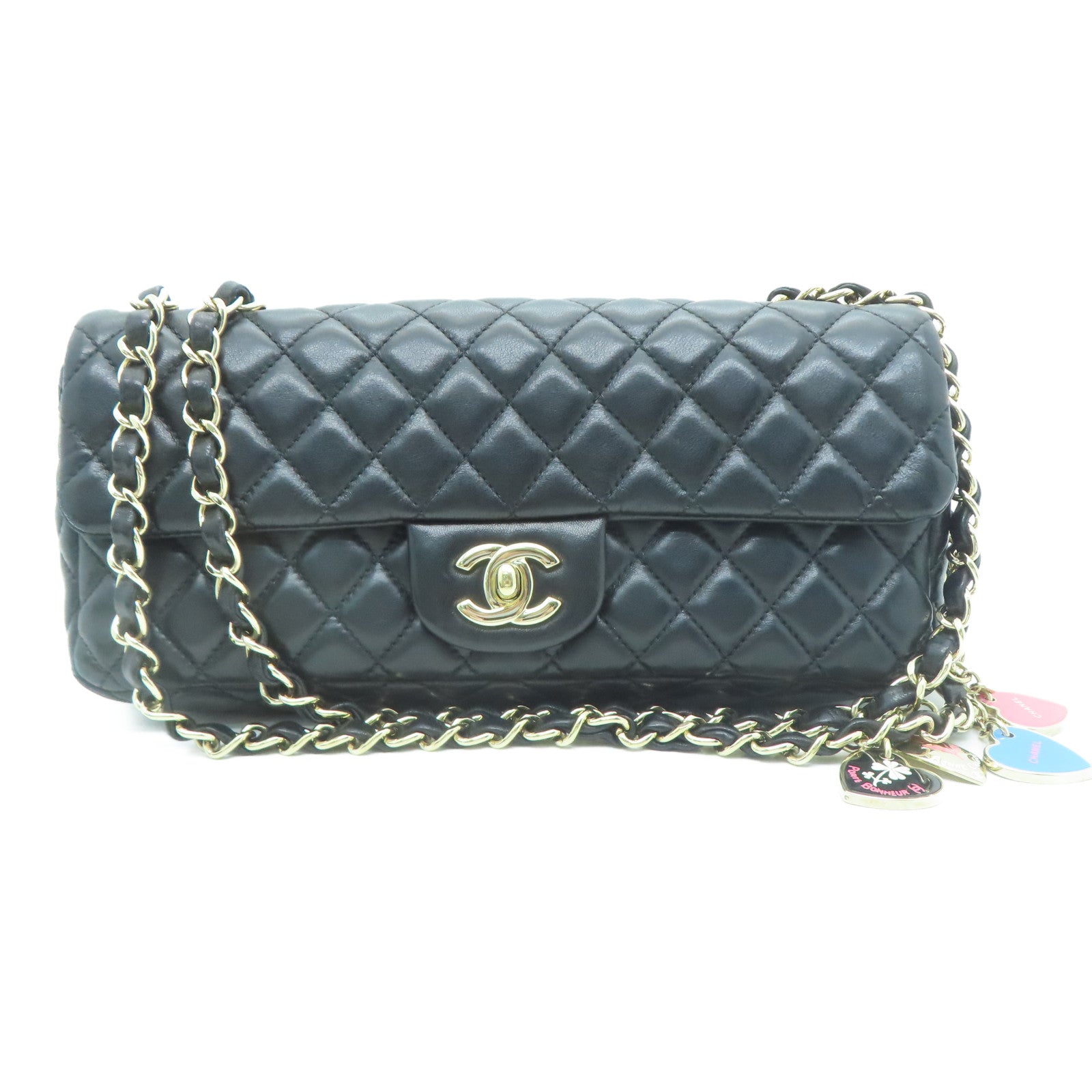 CHANEL 牛皮皮革Shoulder Bag金扣鏈帶肩背兩用袋黑色