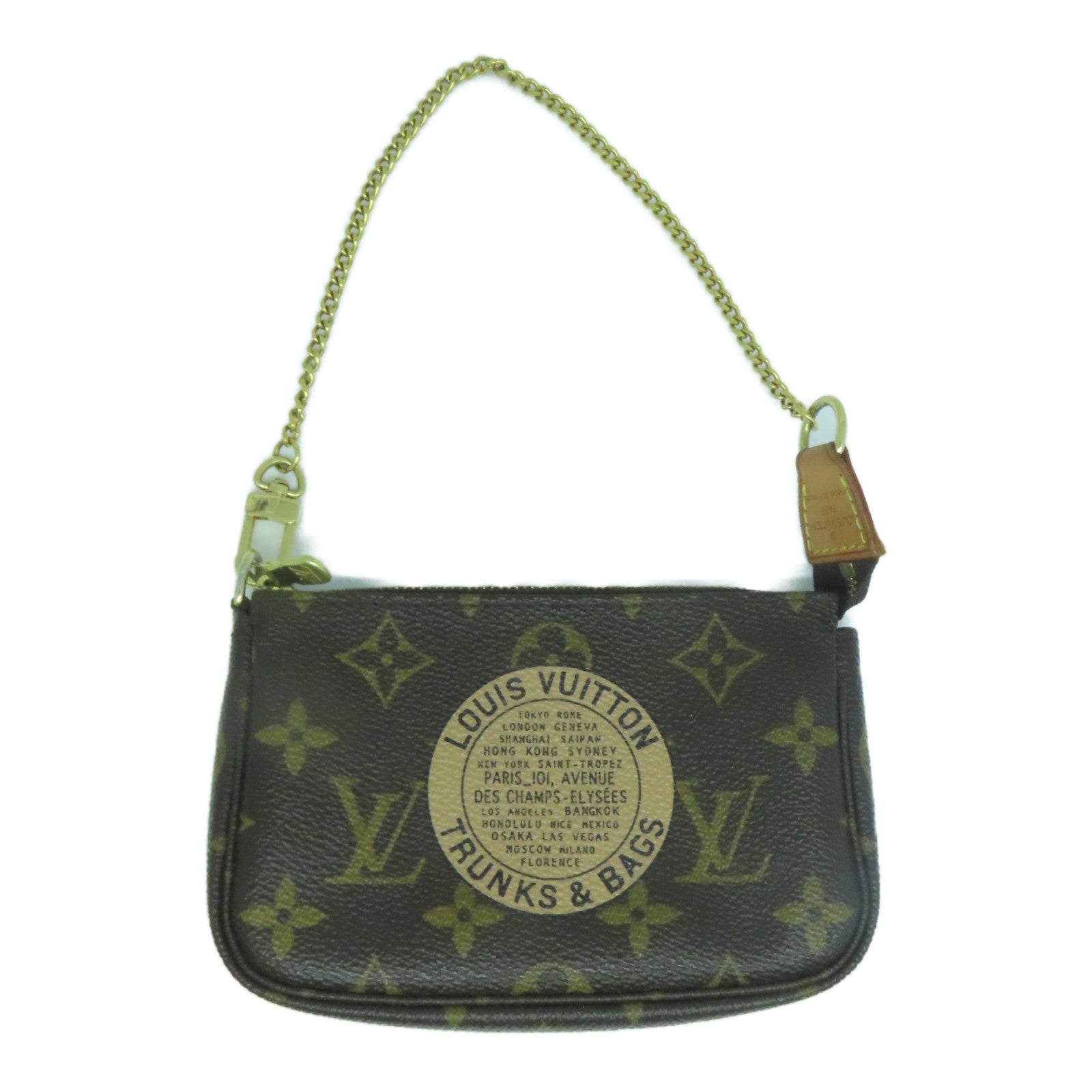 LOUIS VUITTON Monogram Pochette Accessories金扣鏈帶肩背袋啡色