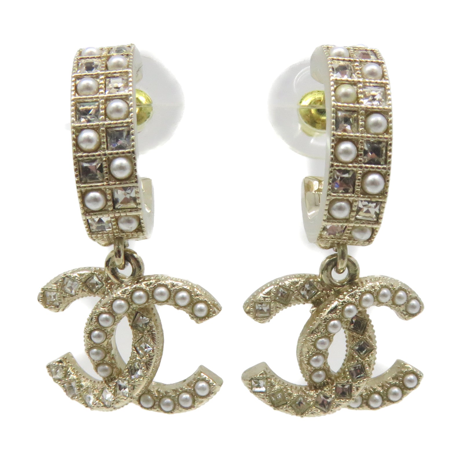 CHANEL 金屬/仿珍珠CC Earrings耳環