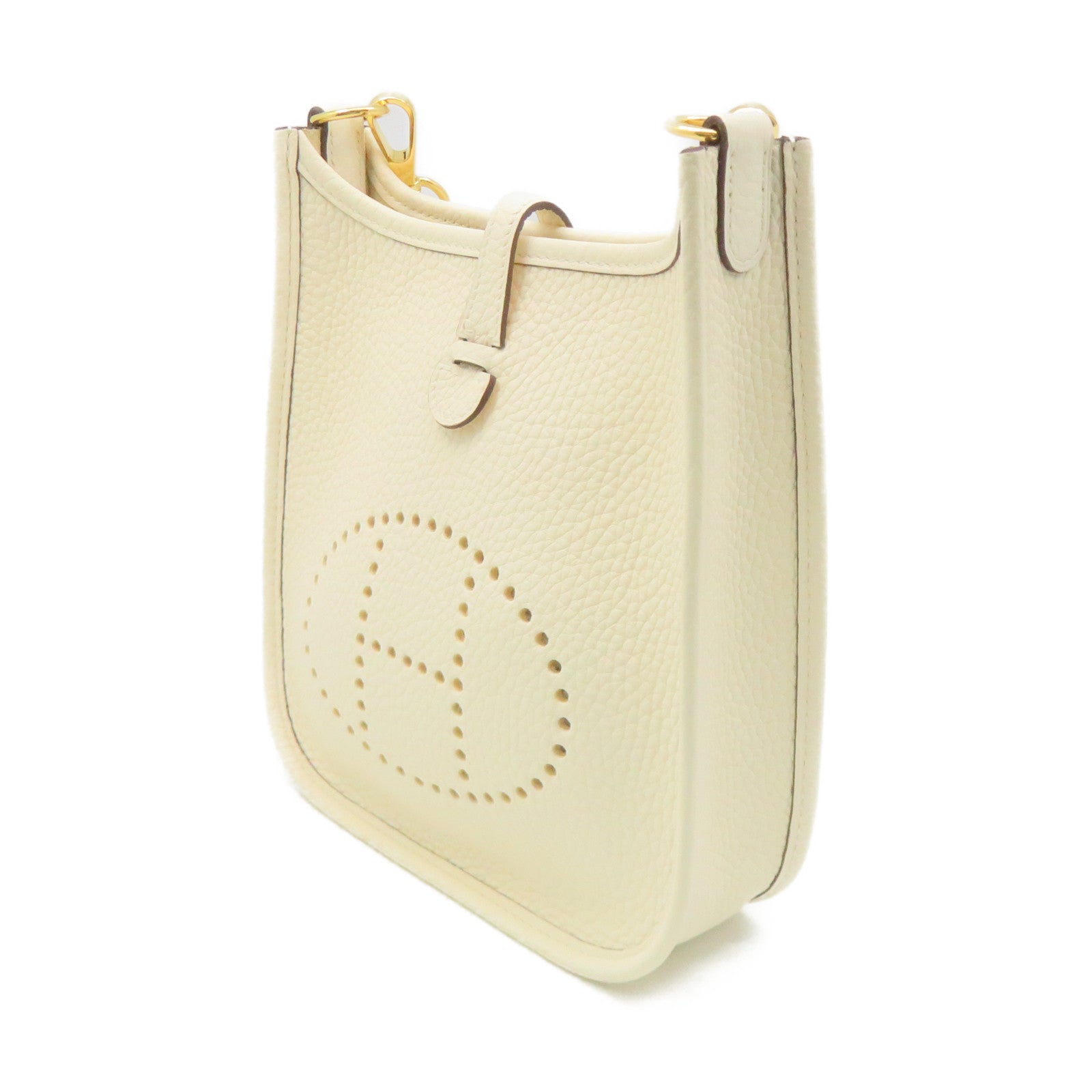 Hermes Taurillon Clemence evelyne TPM Nata White Crossbody Bag