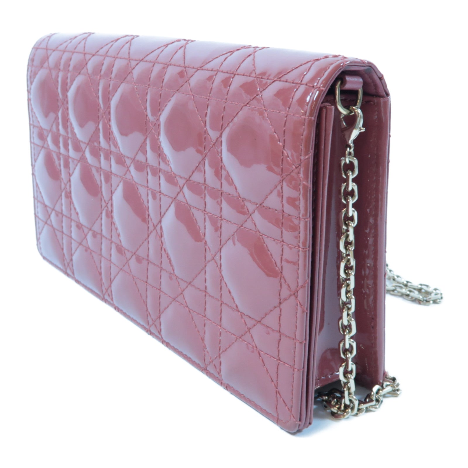 Dior 漆皮皮革Lady Dior Pouch Chain Shoulder Bag金扣鏈帶肩背袋粉紅色