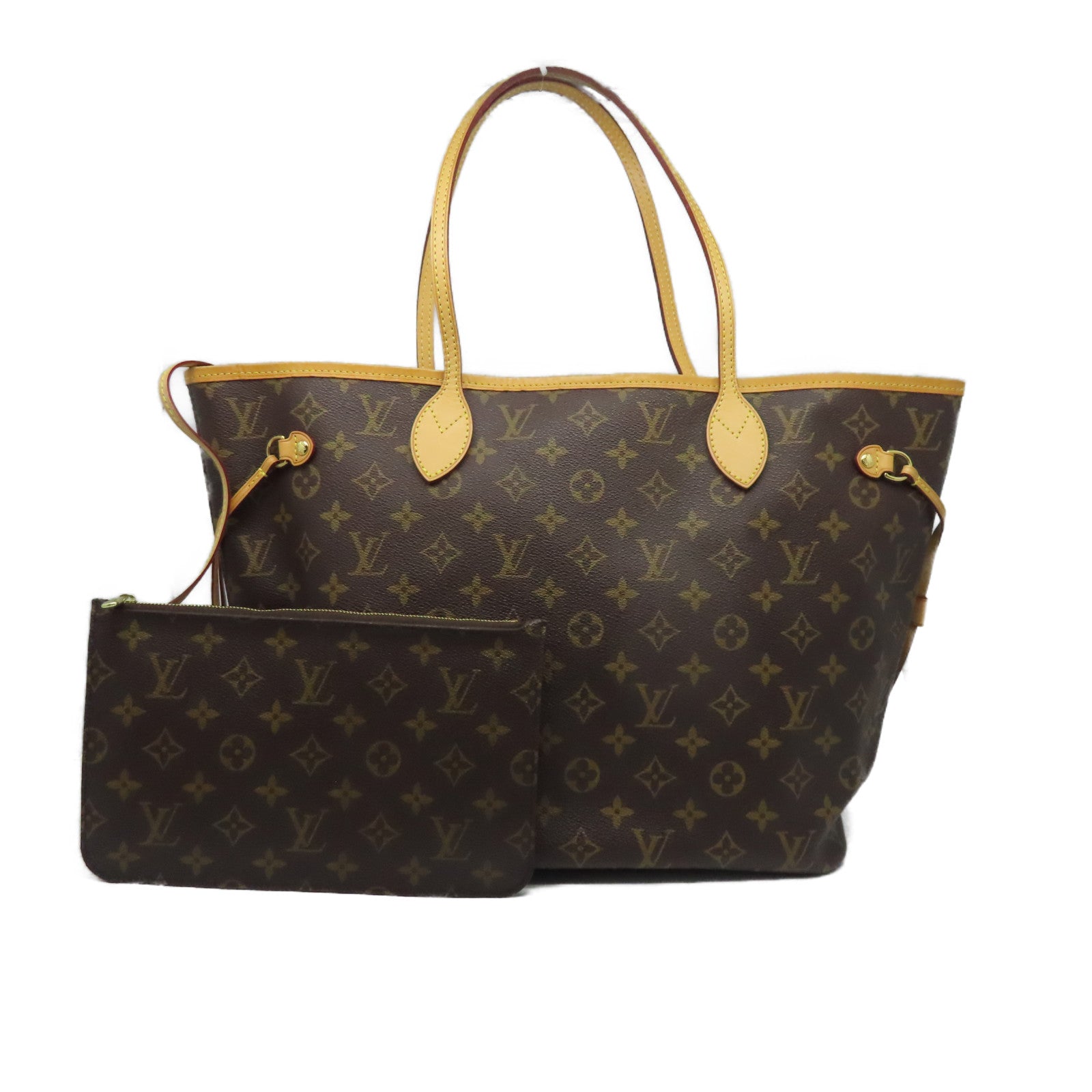 LOUIS VUITTON Monogram Neverfull金扣手挽袋棕色