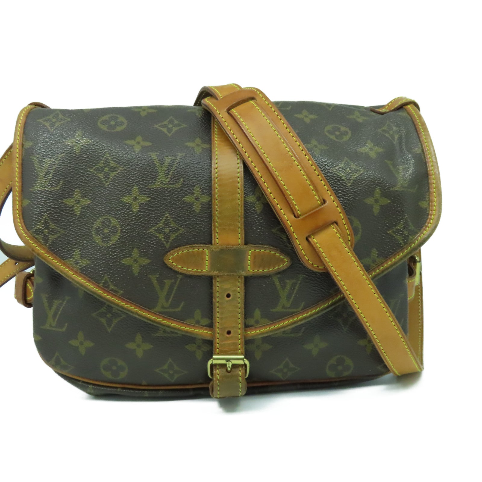 LOUIS VUITTON Monogram Saumur 30金扣肩背袋啡色