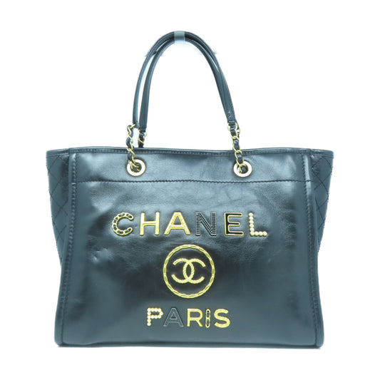 CHANEL 牛皮皮革Handbag金扣鏈帶肩背袋黑色