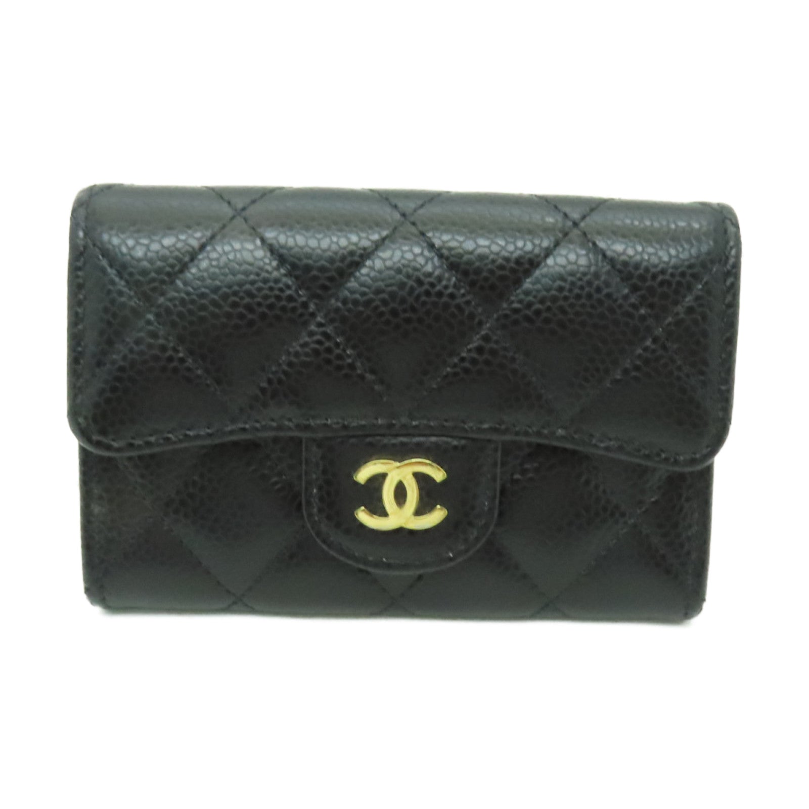 CHANEL 菱格牛皮皮革Card Case金扣卡片套黒色