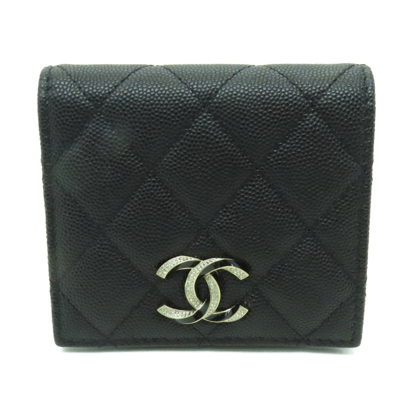 CHANEL 菱格Caviar皮革Wallet金扣錢包黒色