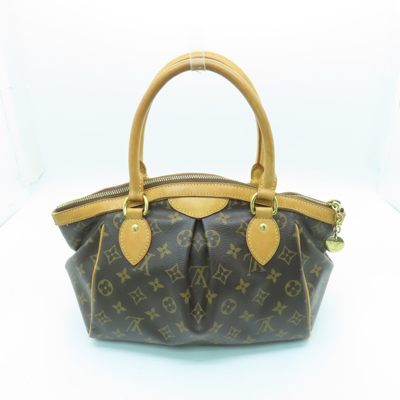 LOUIS VUITTON Monogram Tivoli PM Gold Buckle Handle Bag Brown