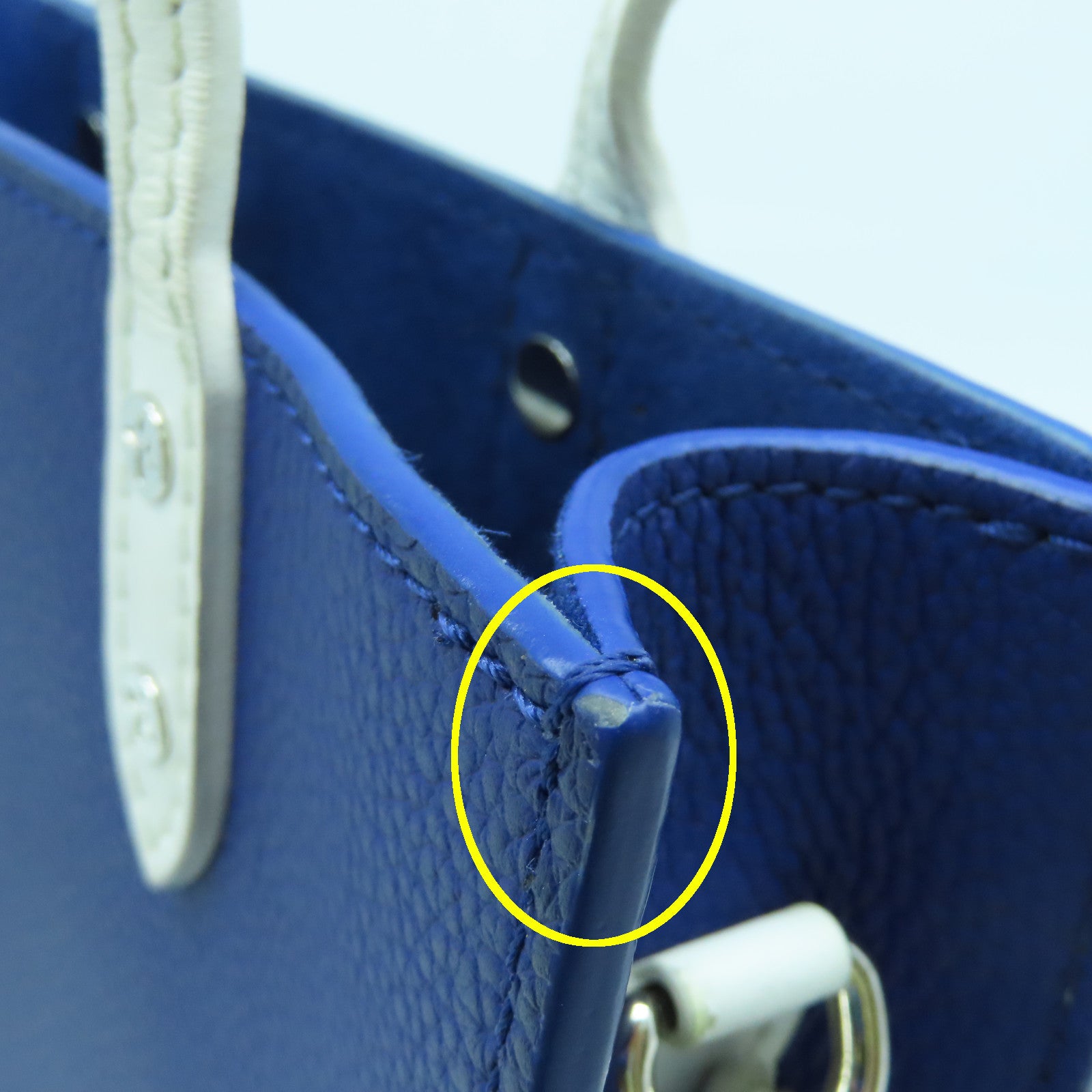 LOUIS VUITTON Cowhide Leather Everyday LV Sac Plat XS Silver Buckle Handle  Shoulder Bag Blue/White
