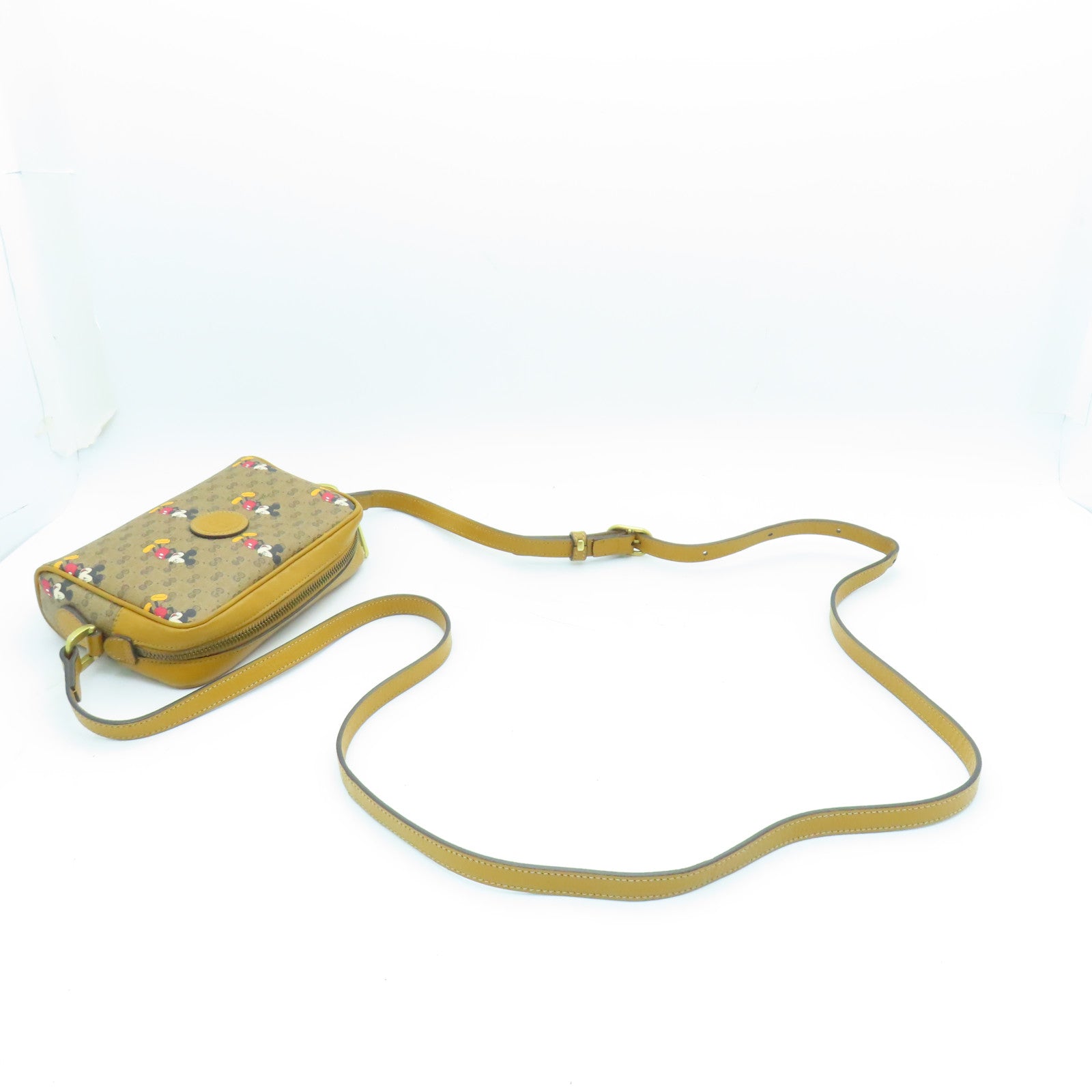 GUCCI Coated Canvas Gucci x Disney Gold Buckle Shoulder Bag Brown
