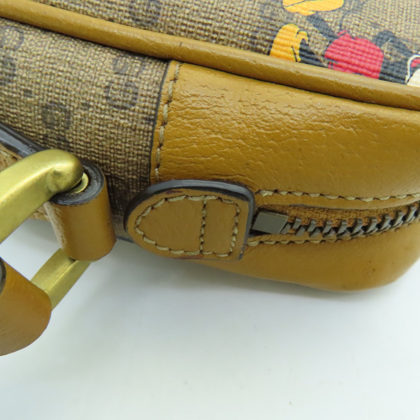 GUCCI Coated Canvas Gucci x Disney Gold Buckle Shoulder Bag Brown