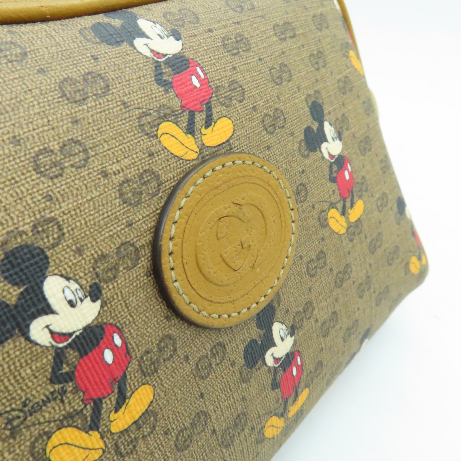 GUCCI Coated Canvas Gucci x Disney Gold Buckle Shoulder Bag Brown