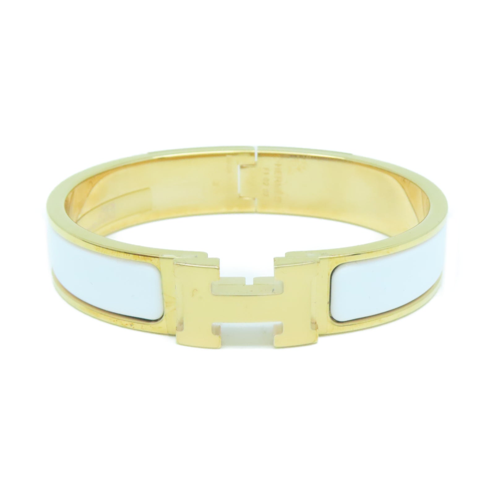 HERMES 琺瑯/金屬Clic-Clac H Bracelet金扣手鐲New White白色