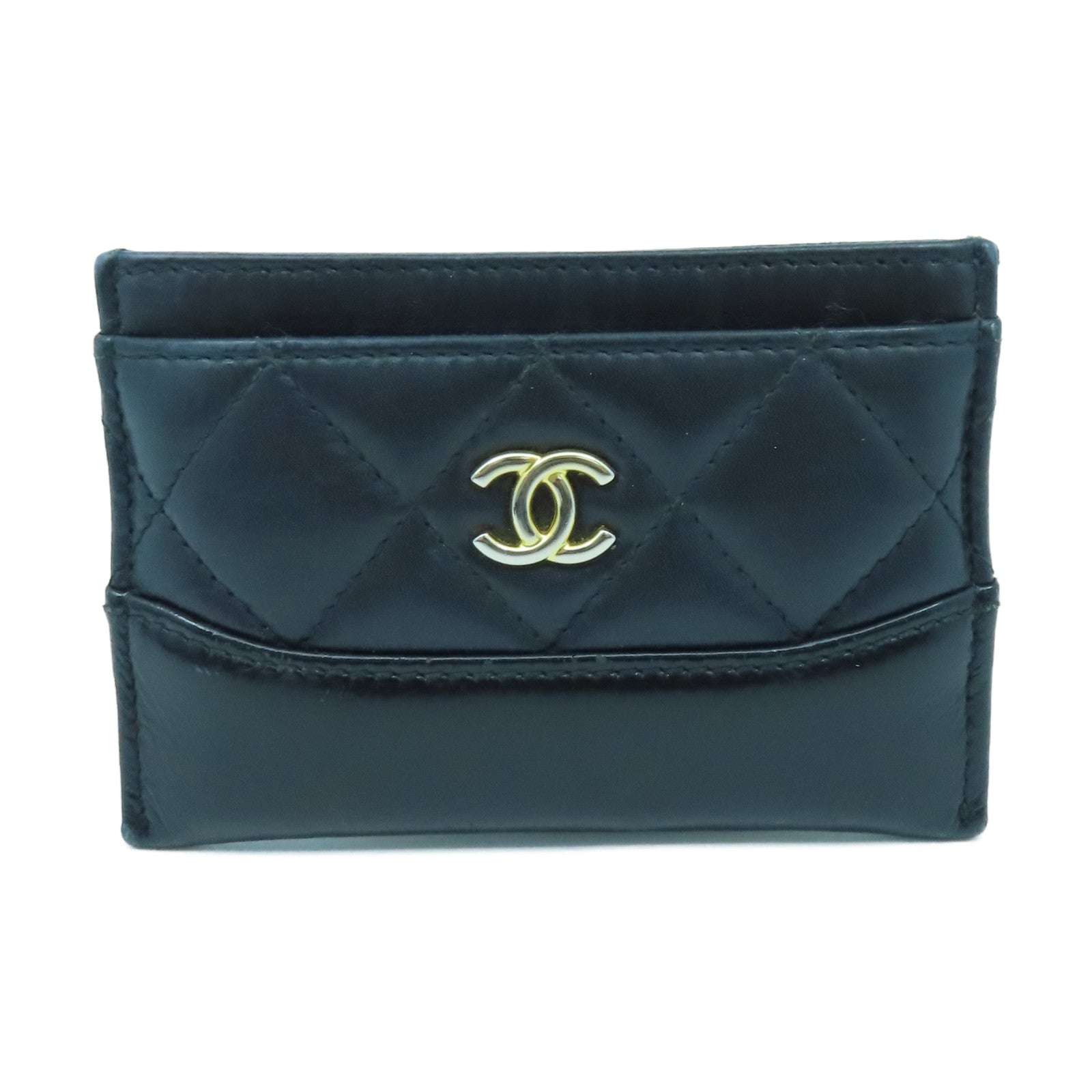 CHANEL 菱格牛皮皮革Card Case金扣卡片套黑色