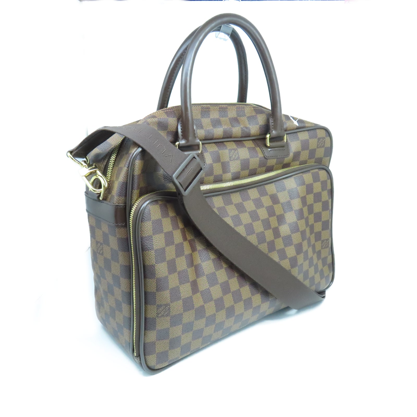 LOUIS VUITTON Damier Ebene Icare Gold Buckle Shoulder Bag Brown