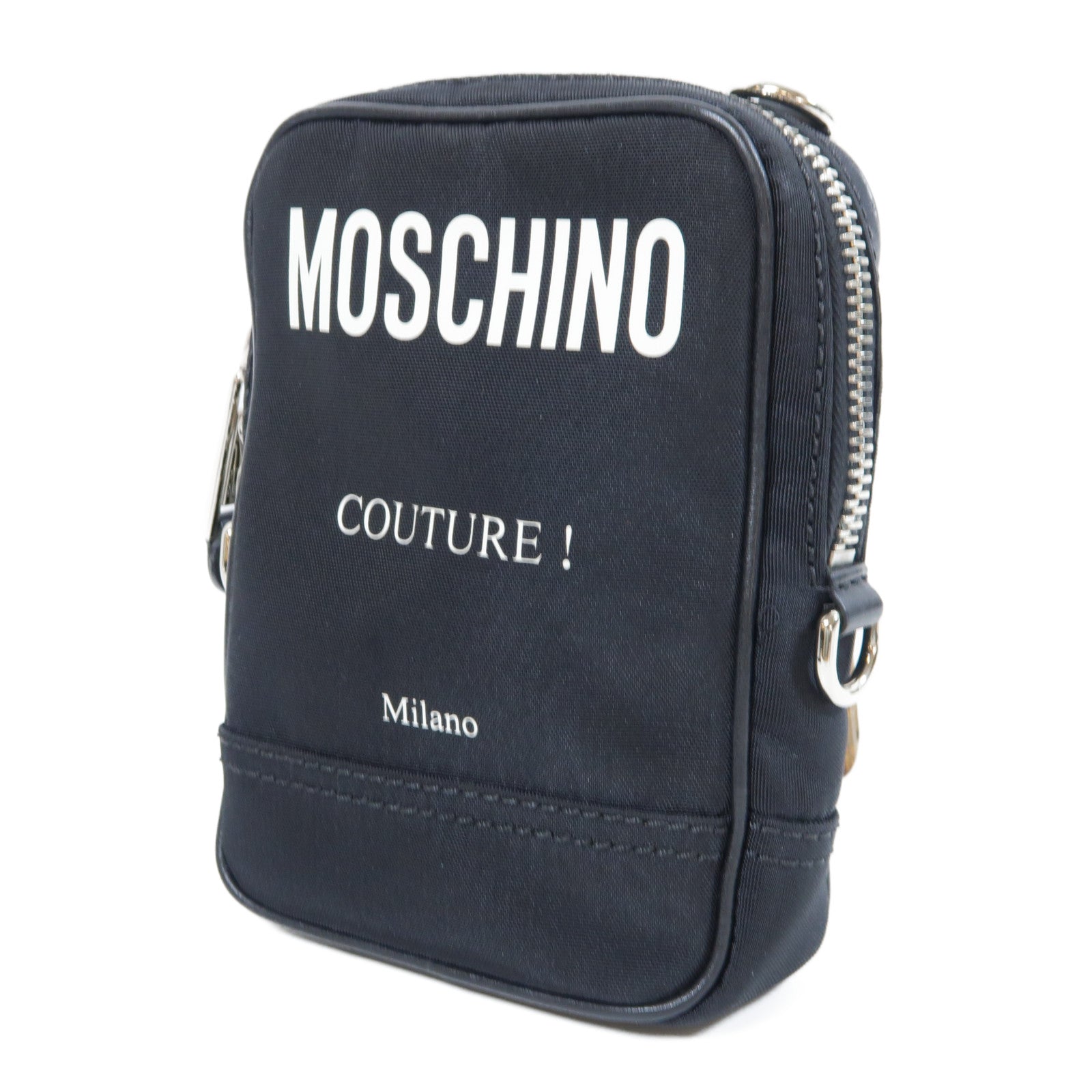 MOSCHINO 尼龍Shoulder Bag銀扣肩背袋黑色