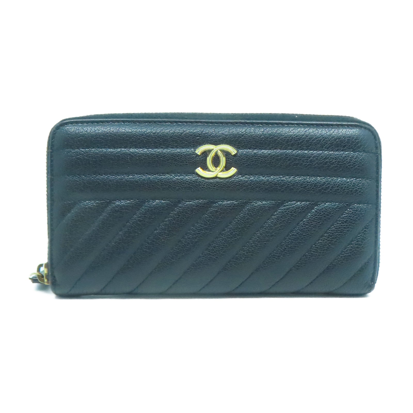 CHANEL 牛皮皮革Long Wallet金扣長錢包黑色