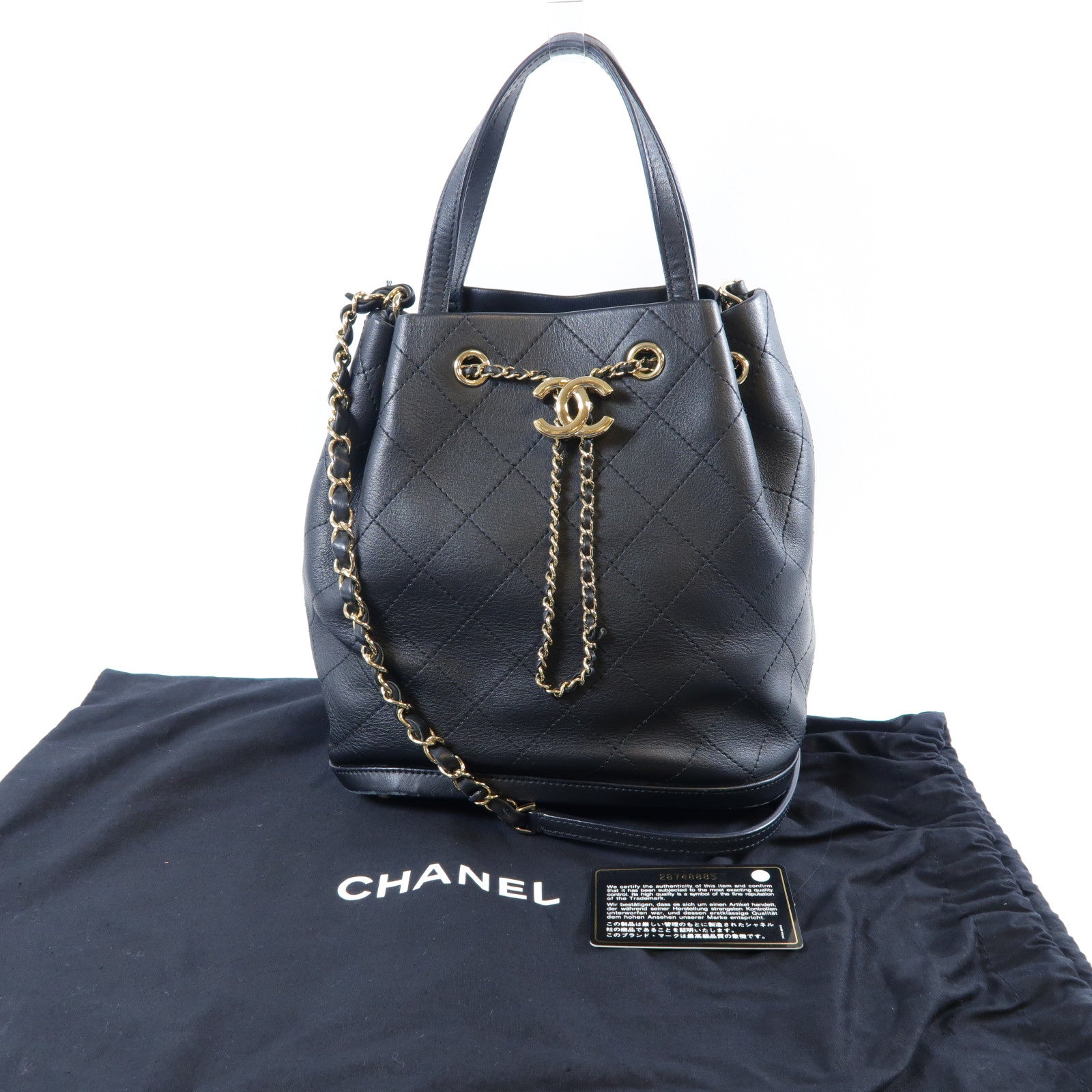 CHANEL 菱格牛皮皮革Chain Shoulder Bag金扣手挽肩背兩用袋黑色– Brand